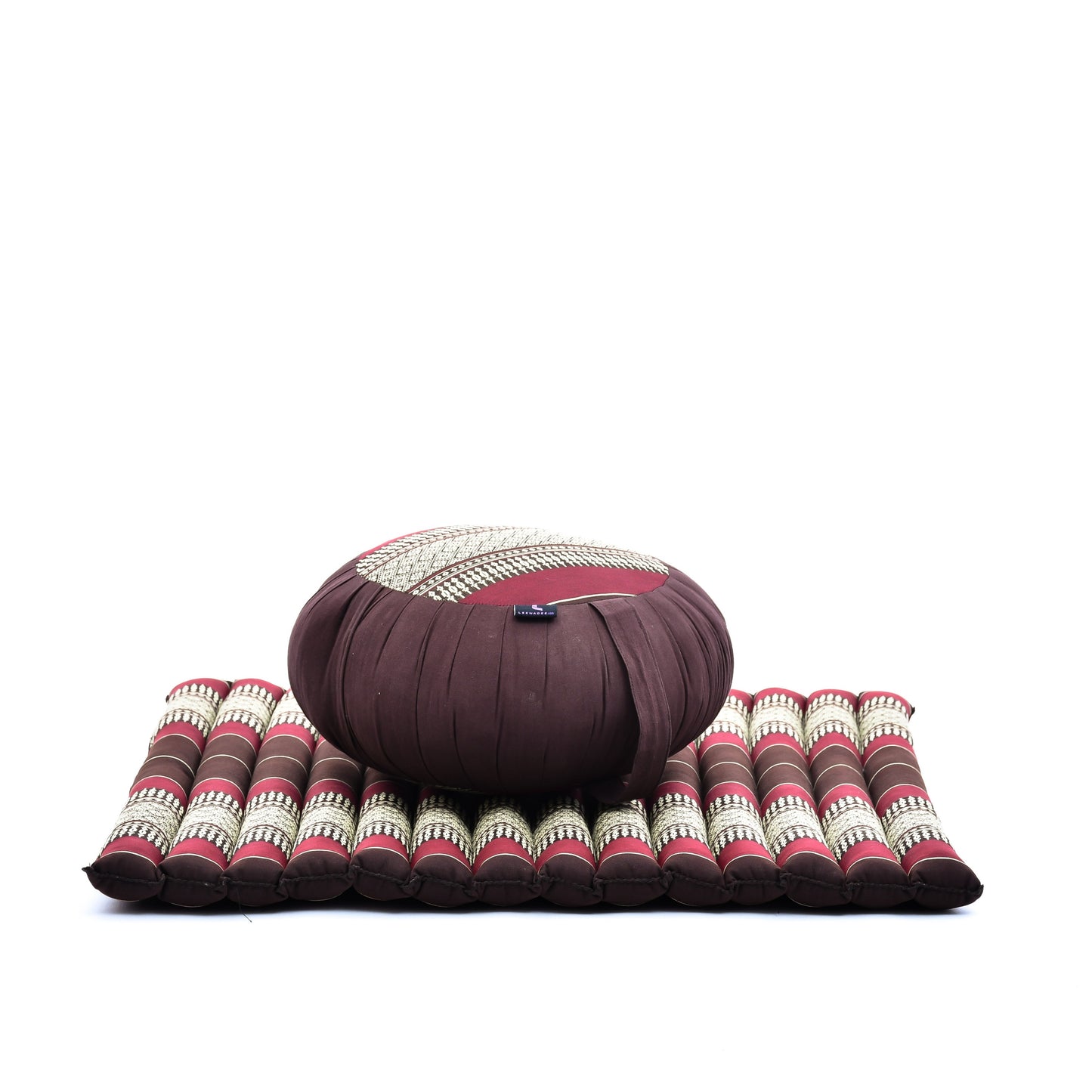 Kapok Meditation Cushion Set – Zabuton Mat & Zafu Seat Cushion with Cotton Cover, Sf19 - Red, Brown