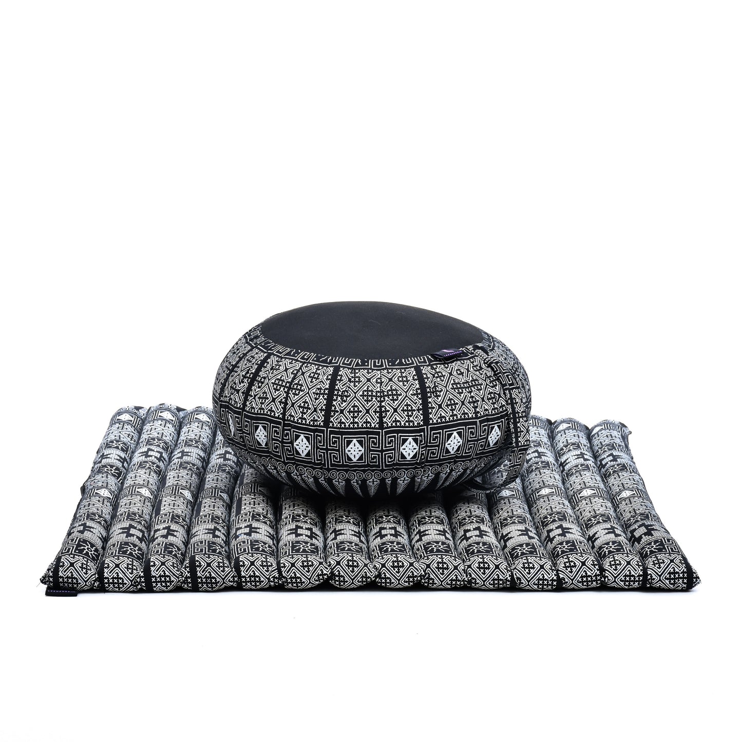 Kapok Meditation Cushion Set – Zabuton Mat & Zafu Seat Cushion with Cotton Cover, Cbt4 - Black
