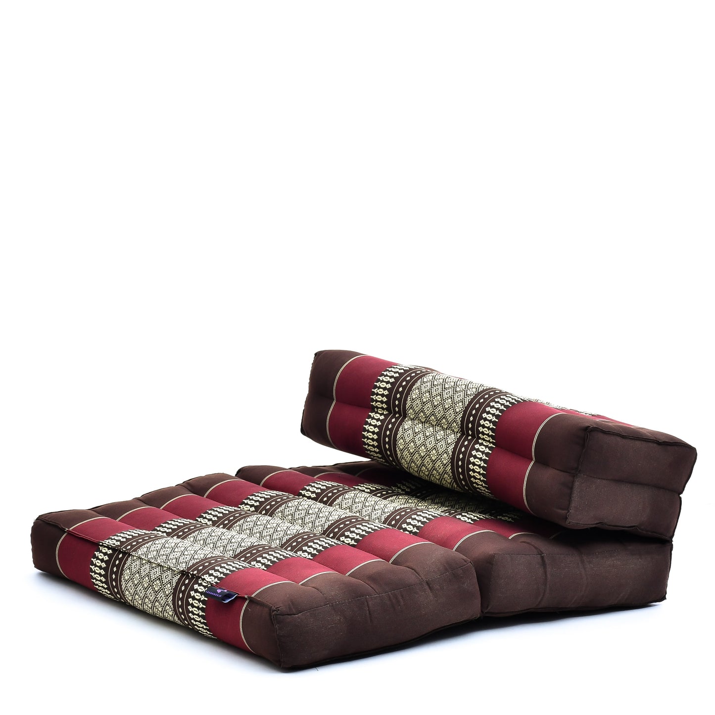 Foldable Meditation Cushion – Compact Kapok Seat with Foot Pad and Cotton Cover in Solid Colors or Thai Pattern, Sf19 - Red, Brown