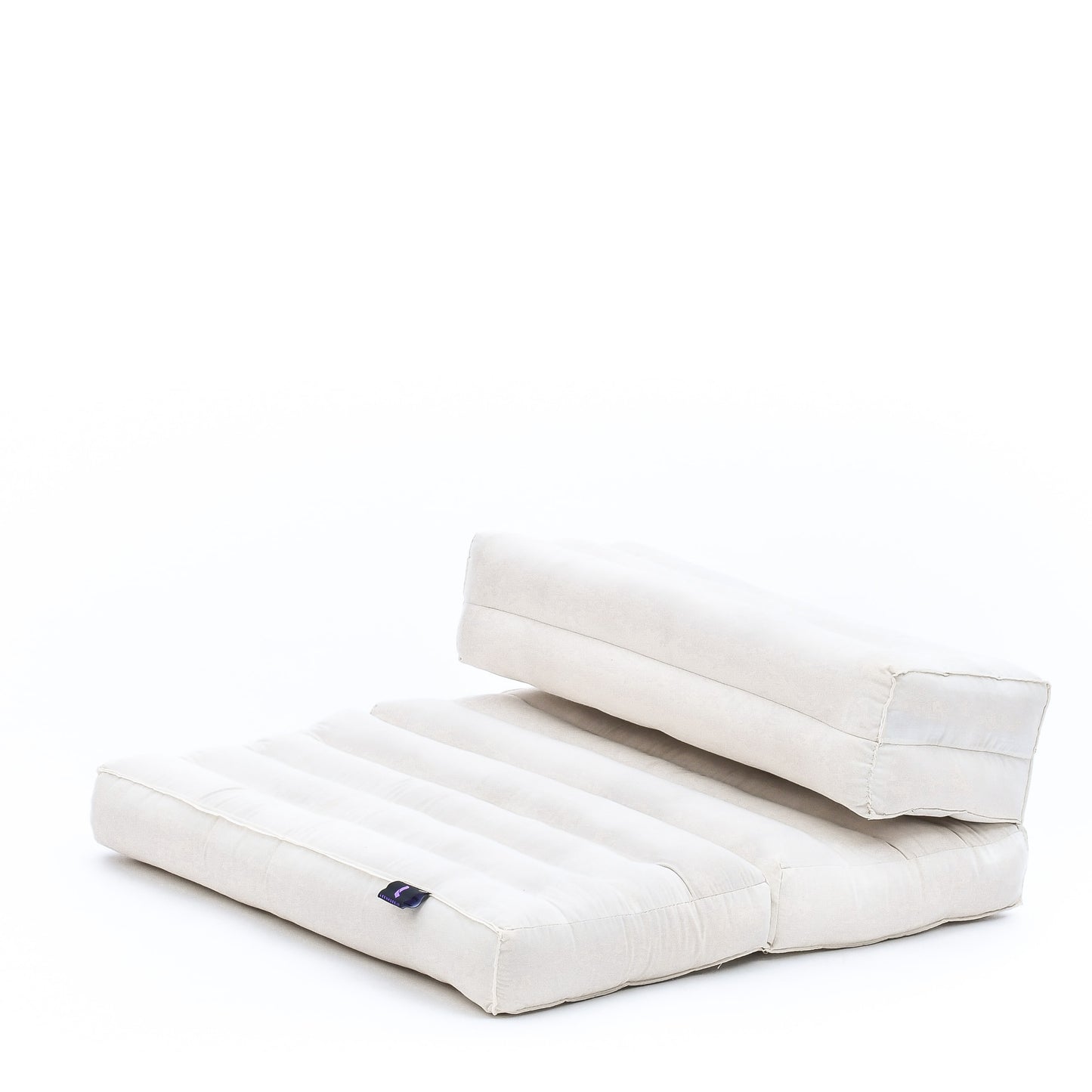 Foldable Meditation Cushion – Compact Kapok Seat with Foot Pad and Cotton Cover in Solid Colors or Thai Pattern, Cl01 - Ecru