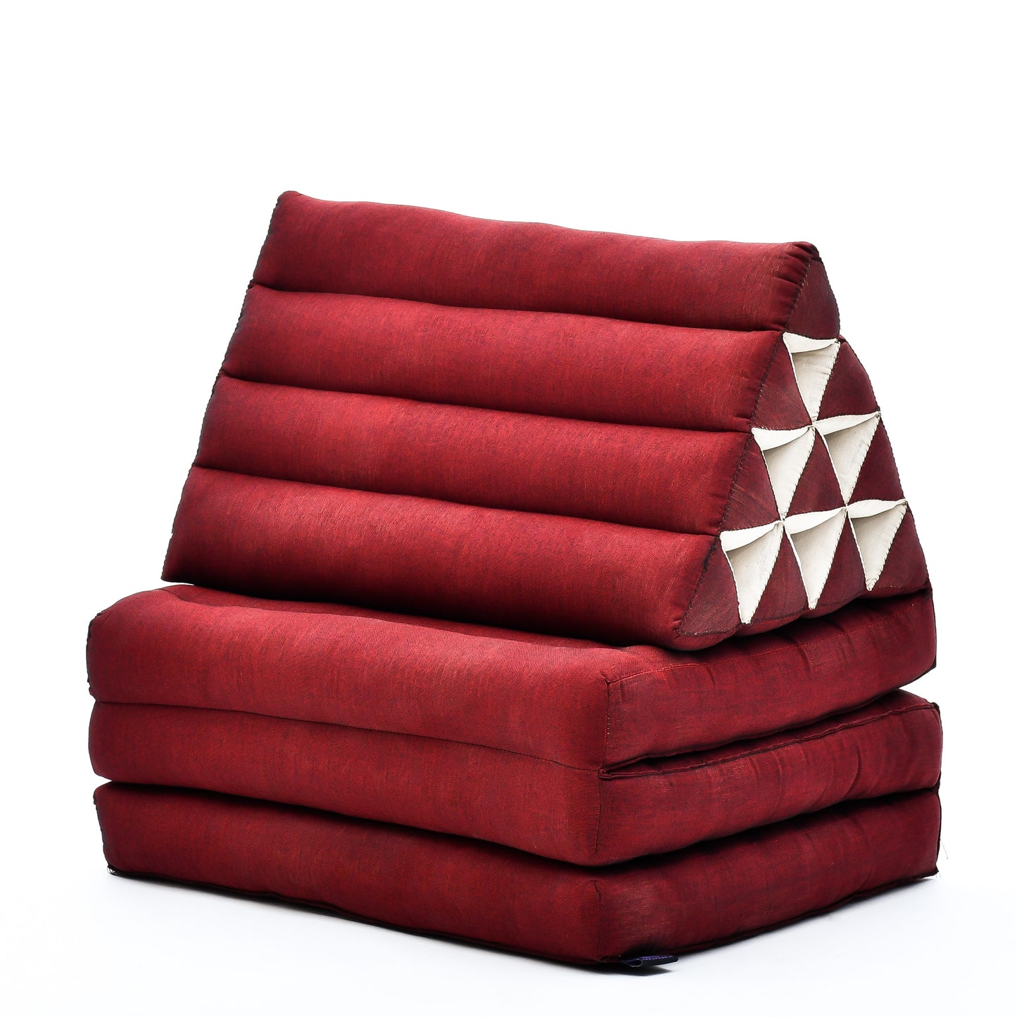 Thai Folding Mat with Triangle Cushion – Handmade Kapok Relax Mat for Sleeping, Reading & Lounging, Cl24 - Red, 3 seating segments