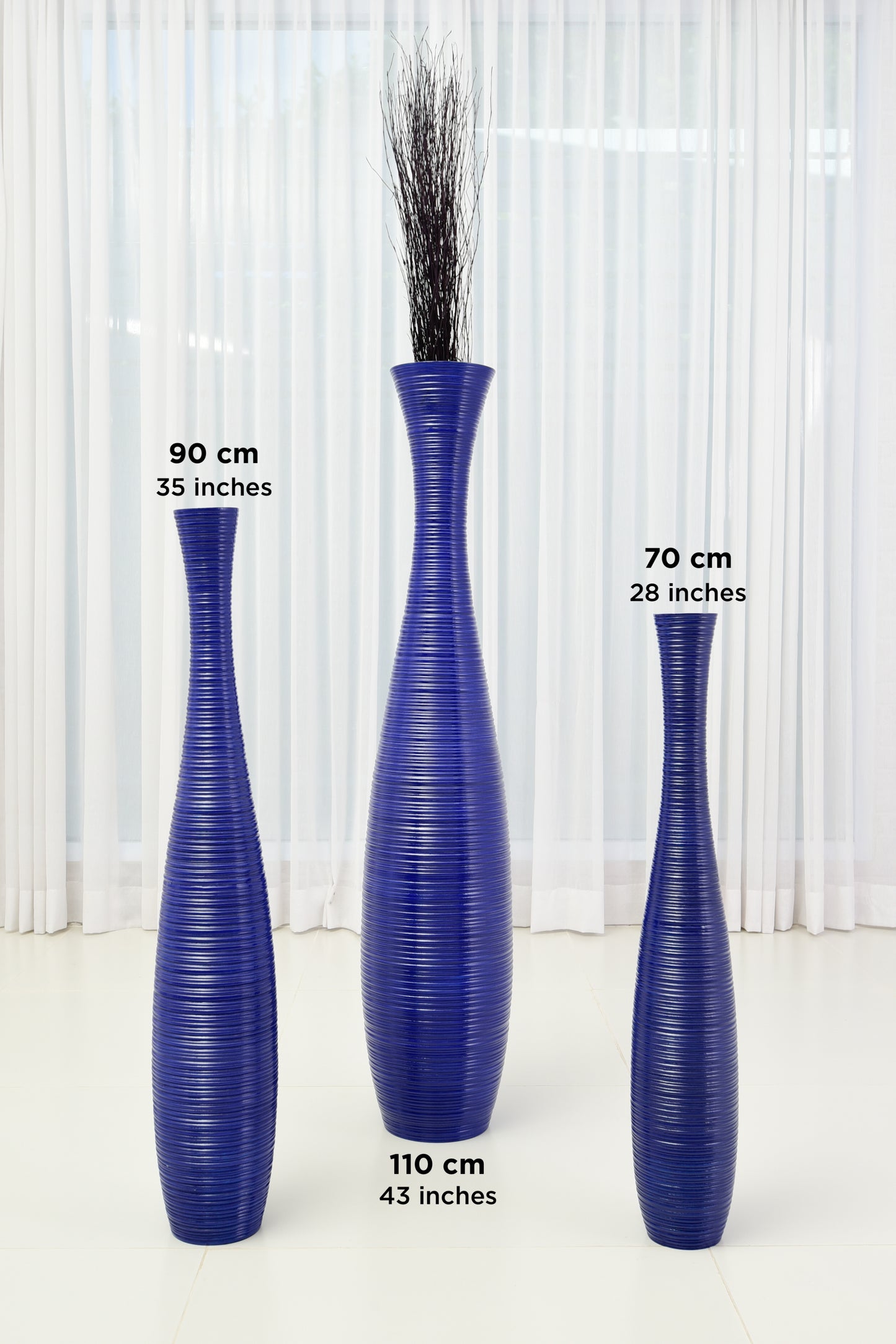 Large Mango Wood Floor Vase – Handcrafted Decorative Highlight from Thailand, blue, 85 cm