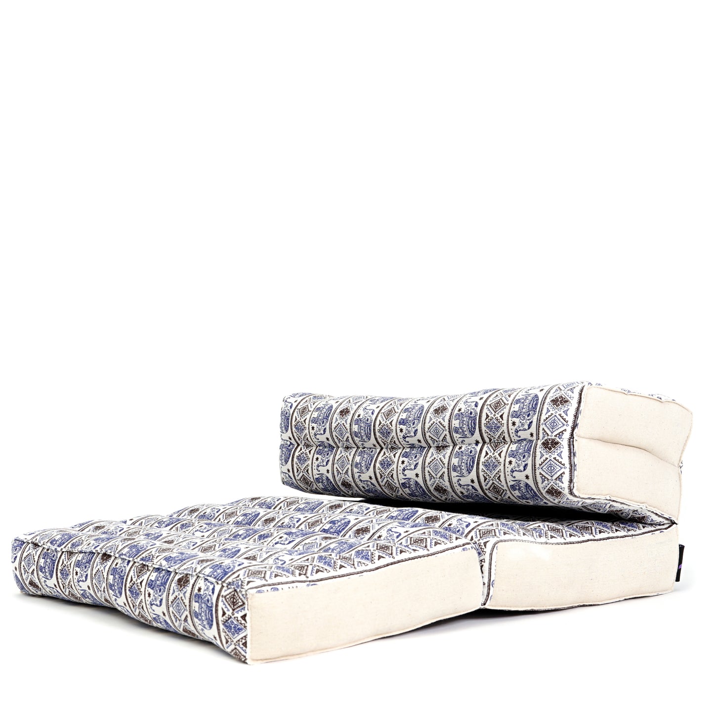 Foldable Meditation Cushion – Compact Kapok Seat with Foot Pad and Cotton Cover in Solid Colors or Thai Pattern, El1 - Blue
