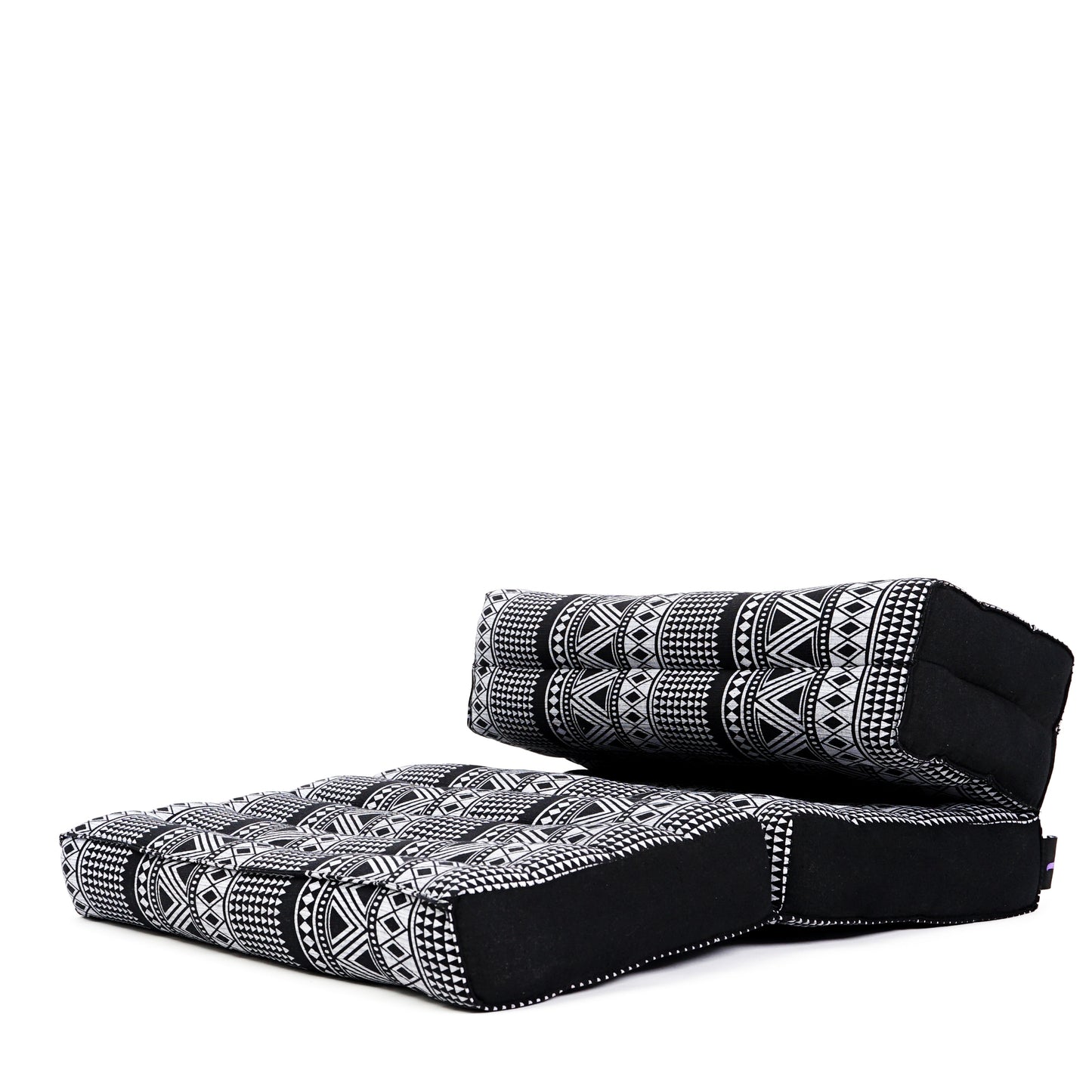 Foldable Meditation Cushion – Compact Kapok Seat with Foot Pad and Cotton Cover in Solid Colors or Thai Pattern, Cbt3 - Black