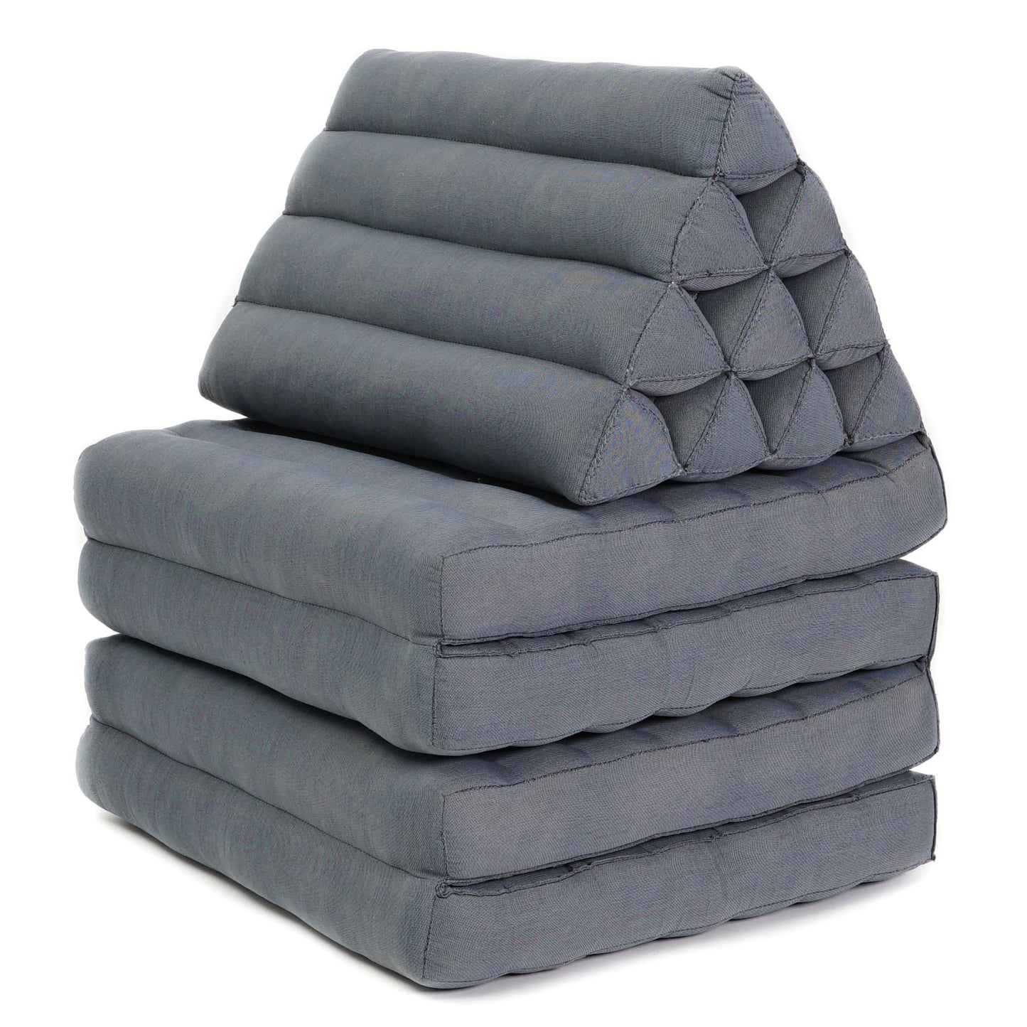 Thai Folding Mat with Triangle Cushion – Handmade Kapok Relax Mat for Sleeping, Reading & Lounging, Cl13 - Grey, 4 seating segments
