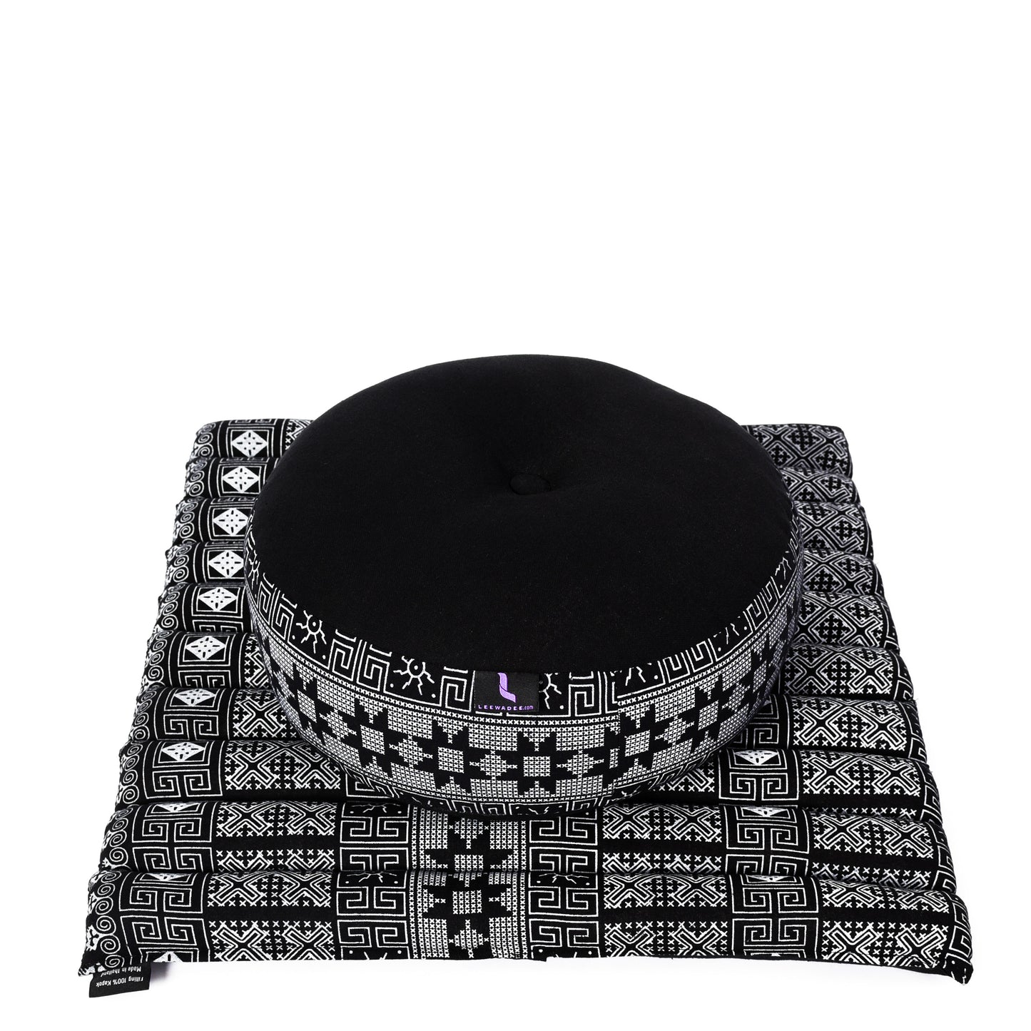 Compact Meditation Cushion Set Made of Kapok – Small Zabuton & Zafu with Cotton Cover, Cbt4 - Black