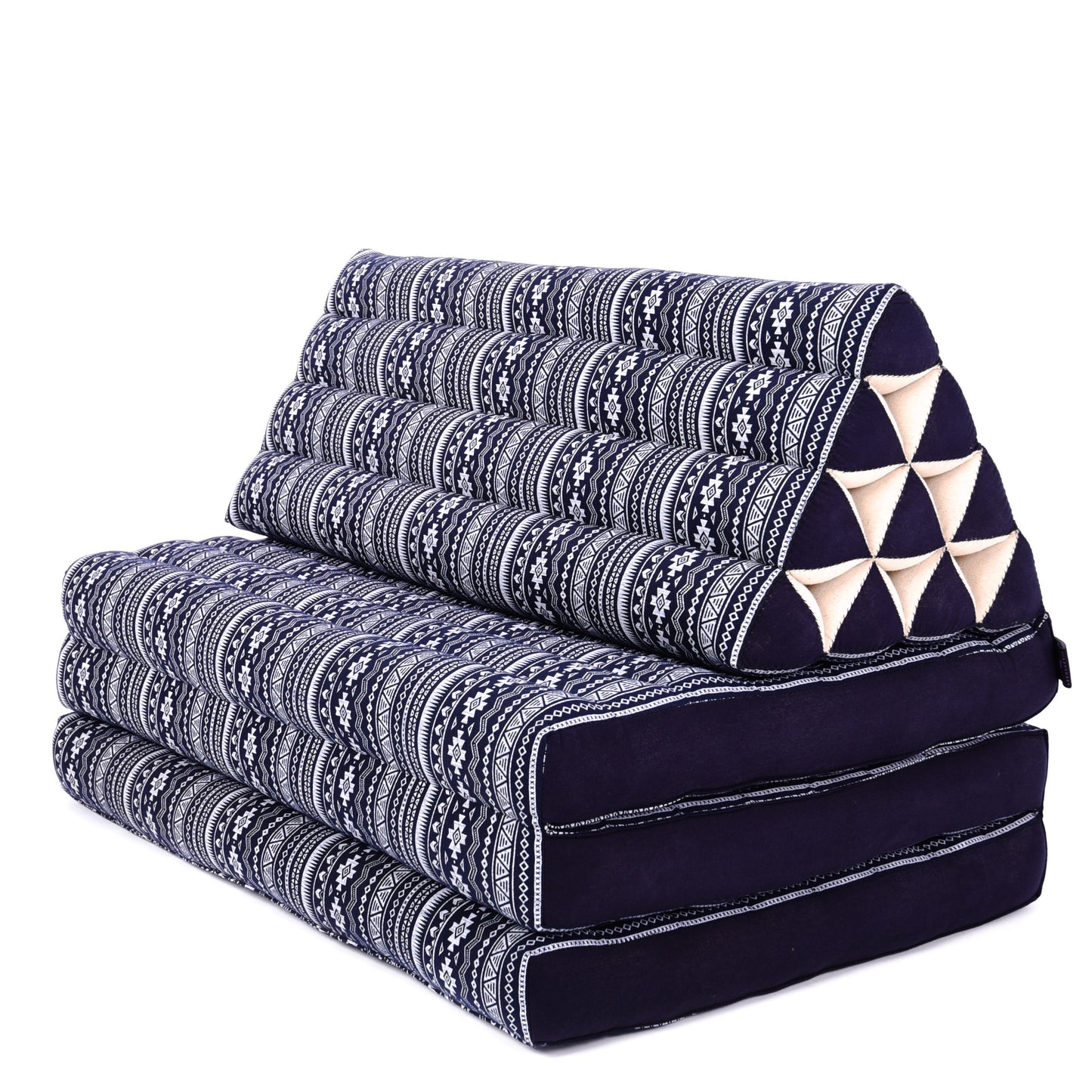 Thai Folding Mat with Triangle Cushion – Handmade Kapok Relax Mat for Sleeping, Reading & Lounging, Cbt2 - Dark Blue, 3 seating segments XL