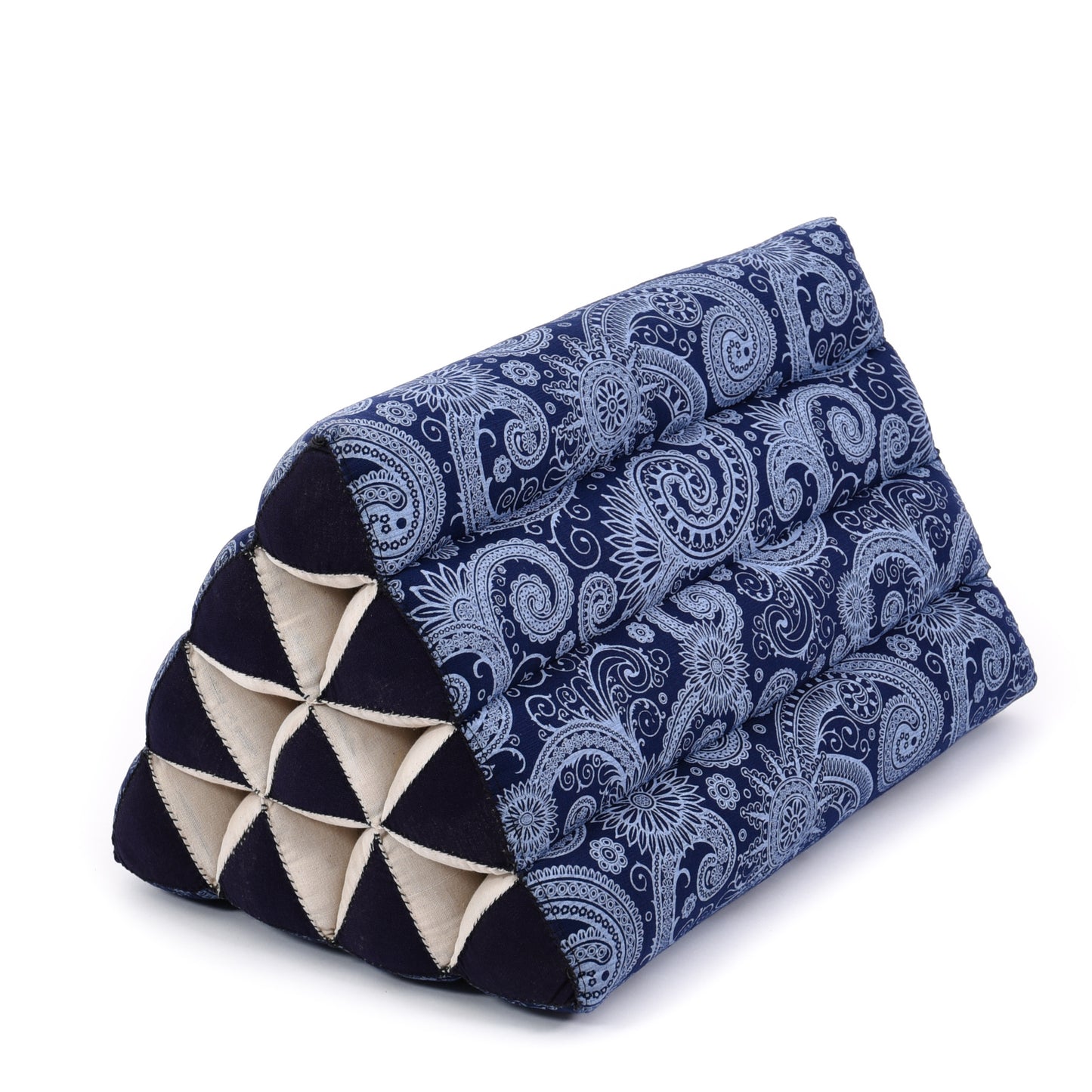 Triangular Kapok Backrest Cushion – Firm Thai Reading Pillow with Cotton Cover in Plain or Patterned Designs, Cbt1 - Blue, triangle cushion