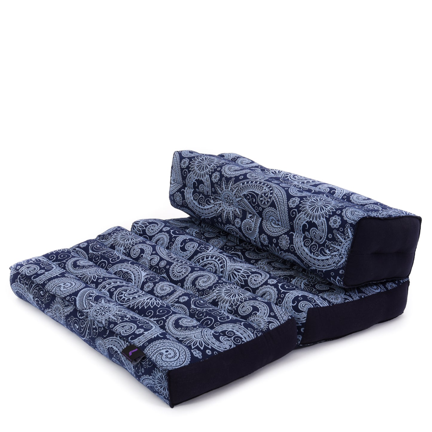 Foldable Meditation Cushion – Compact Kapok Seat with Foot Pad and Cotton Cover in Solid Colors or Thai Pattern, Cbt1 - Blue