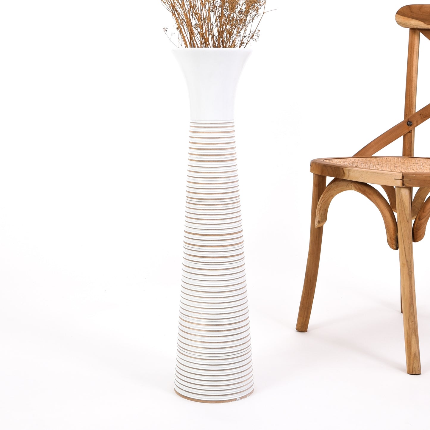 Large Mango Wood Floor Vase – Handcrafted Decorative Highlight from Thailand, white wash, 65 cm