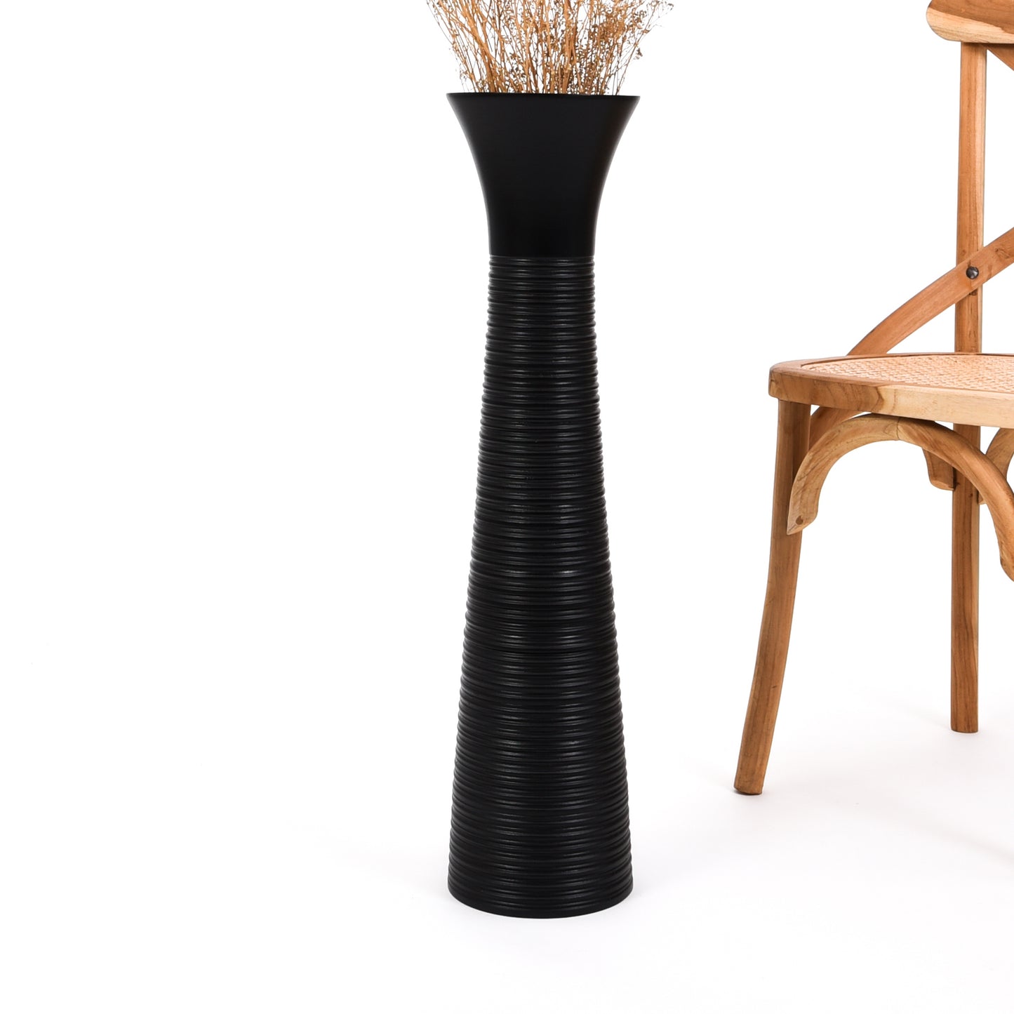 Large Mango Wood Floor Vase – Handcrafted Decorative Highlight from Thailand, black, 65 cm