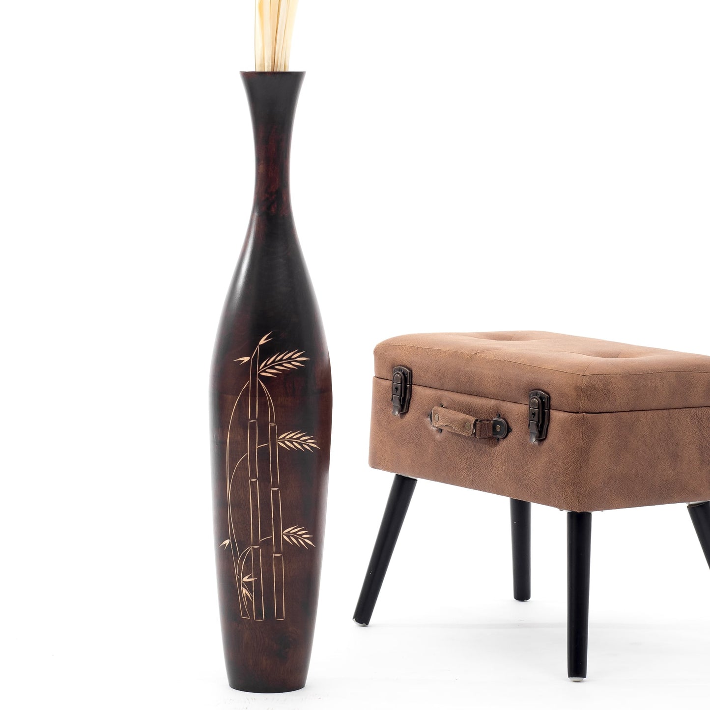 Large Mango Wood Floor Vase – Handcrafted Decorative Highlight from Thailand, 85 cm