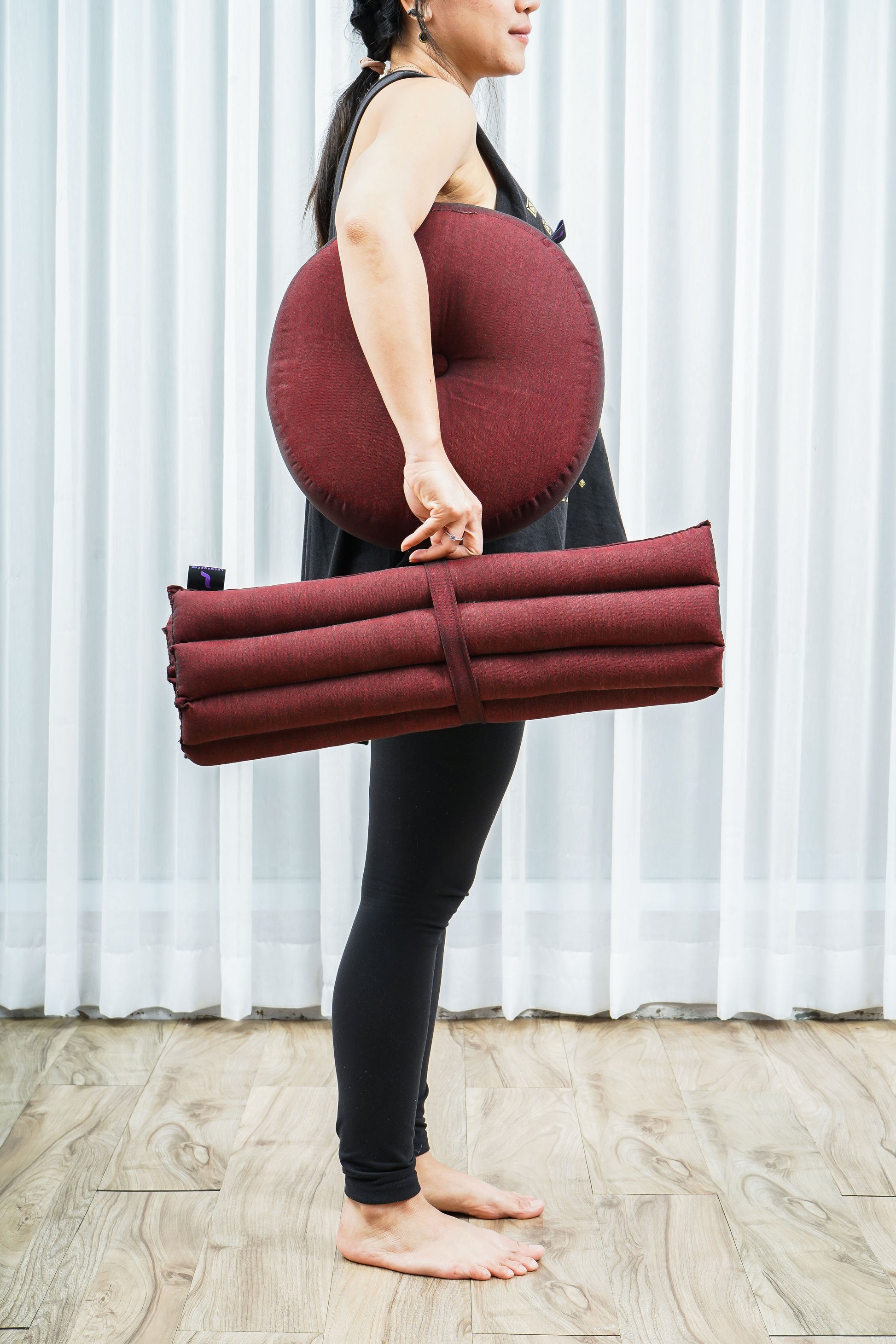 Compact Meditation Cushion Set Made of Kapok – Small Zabuton & Zafu with Cotton Cover, Cl24 - Red