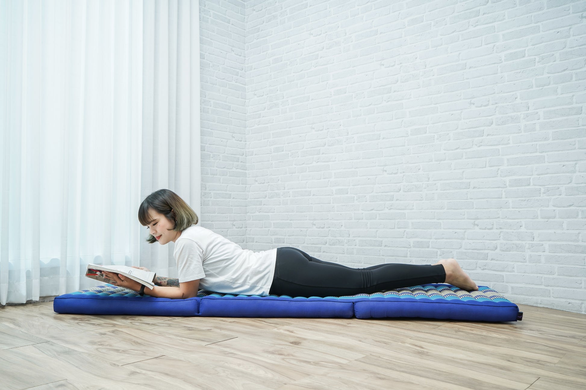 Kapok Folding Mattress – Thick Cotton Padded Guest Bed for Home, Sleeping & Mindfulness Corner, Sf28 - Blue, S: 79x20