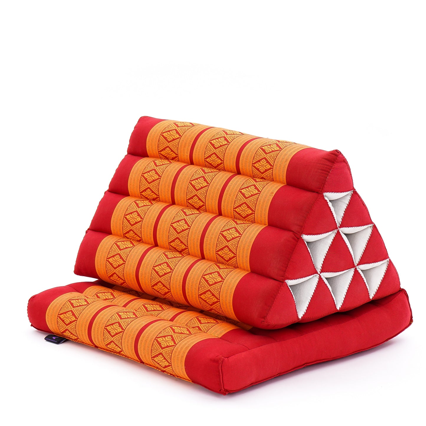 Triangular Kapok Backrest Cushion – Firm Thai Reading Pillow with Cotton Cover in Plain or Patterned Designs, Sf02 - Orange, 1 seating segment
