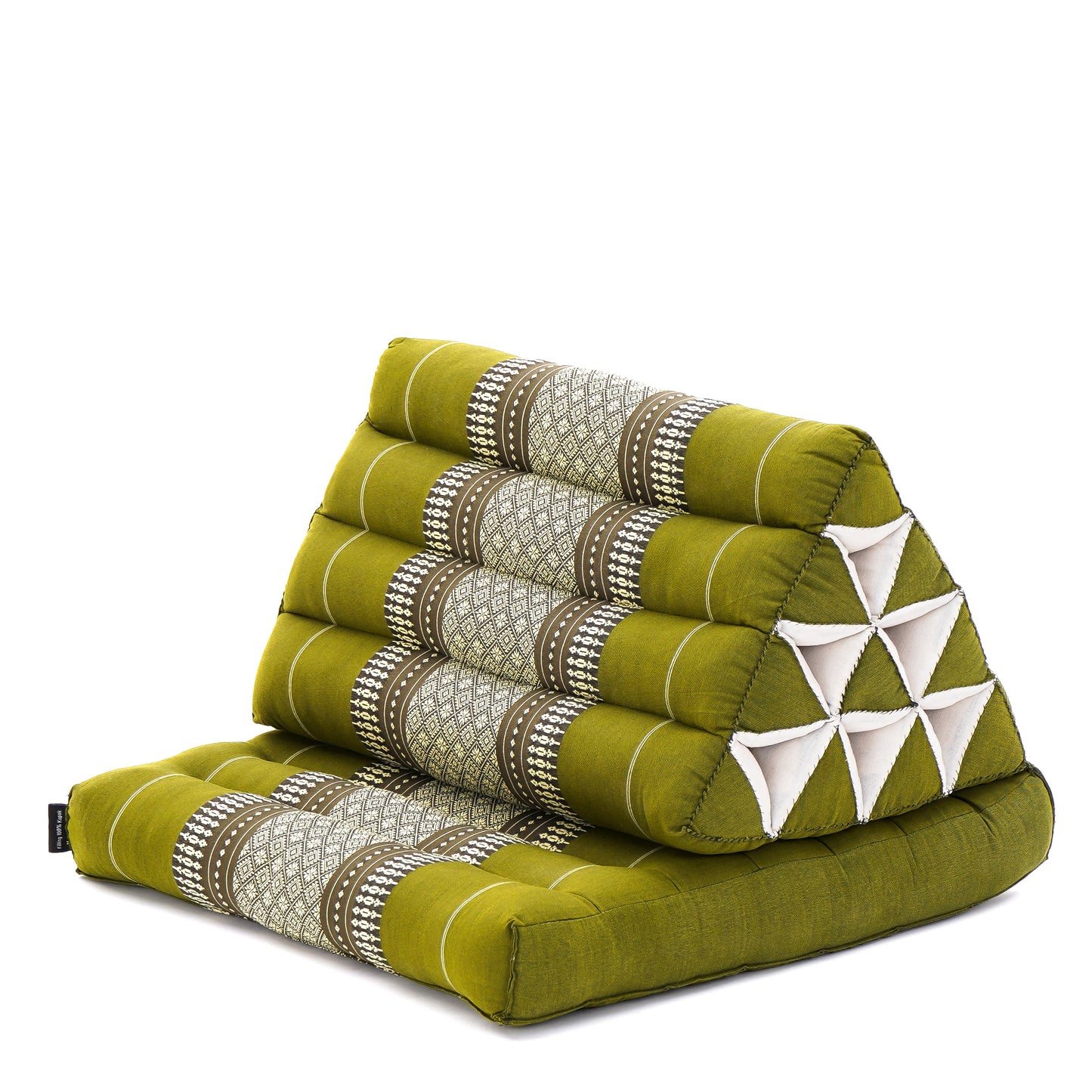 Triangular Kapok Backrest Cushion – Firm Thai Reading Pillow with Cotton Cover in Plain or Patterned Designs, Sf17 - Green, 1 seating segment