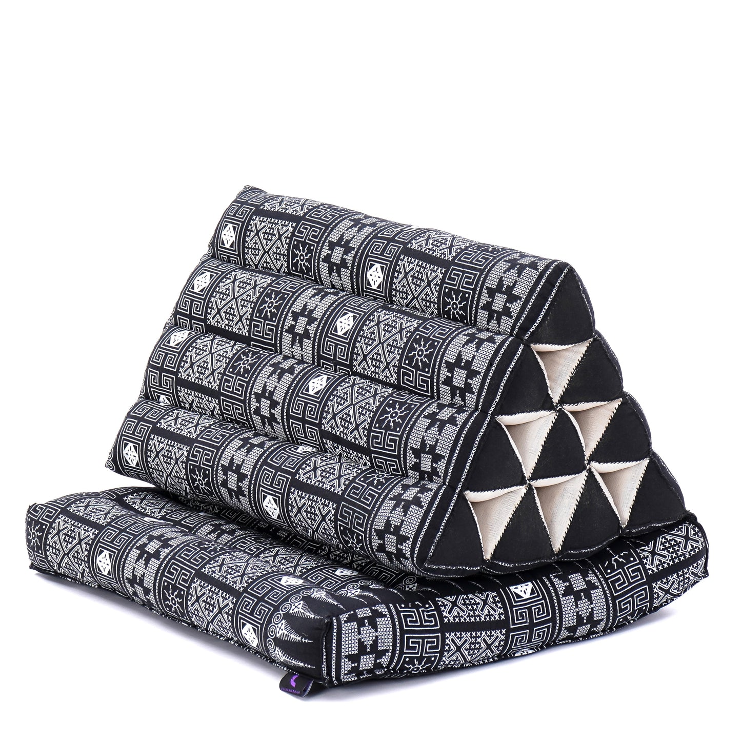 Triangular Kapok Backrest Cushion – Firm Thai Reading Pillow with Cotton Cover in Plain or Patterned Designs, Cbt4 - Black, 1 seating segment