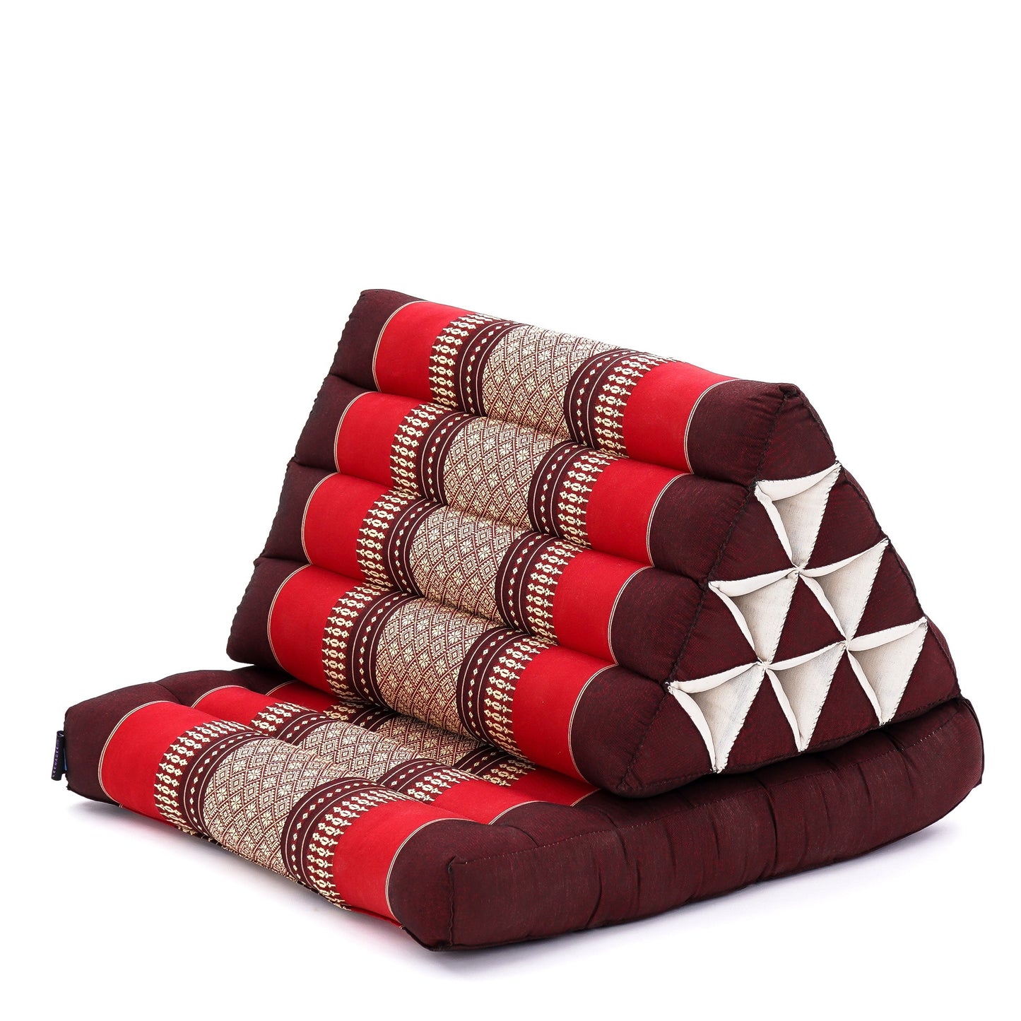 Triangular Kapok Backrest Cushion – Firm Thai Reading Pillow with Cotton Cover in Plain or Patterned Designs, Sf24 - Red, Brown, 1 seating segment
