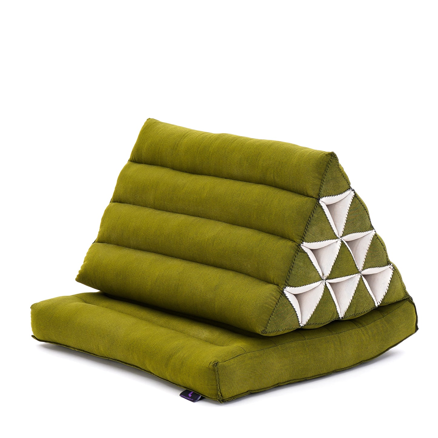 Triangular Kapok Backrest Cushion – Firm Thai Reading Pillow with Cotton Cover in Plain or Patterned Designs, Cl23 - Green, 1 seating segment