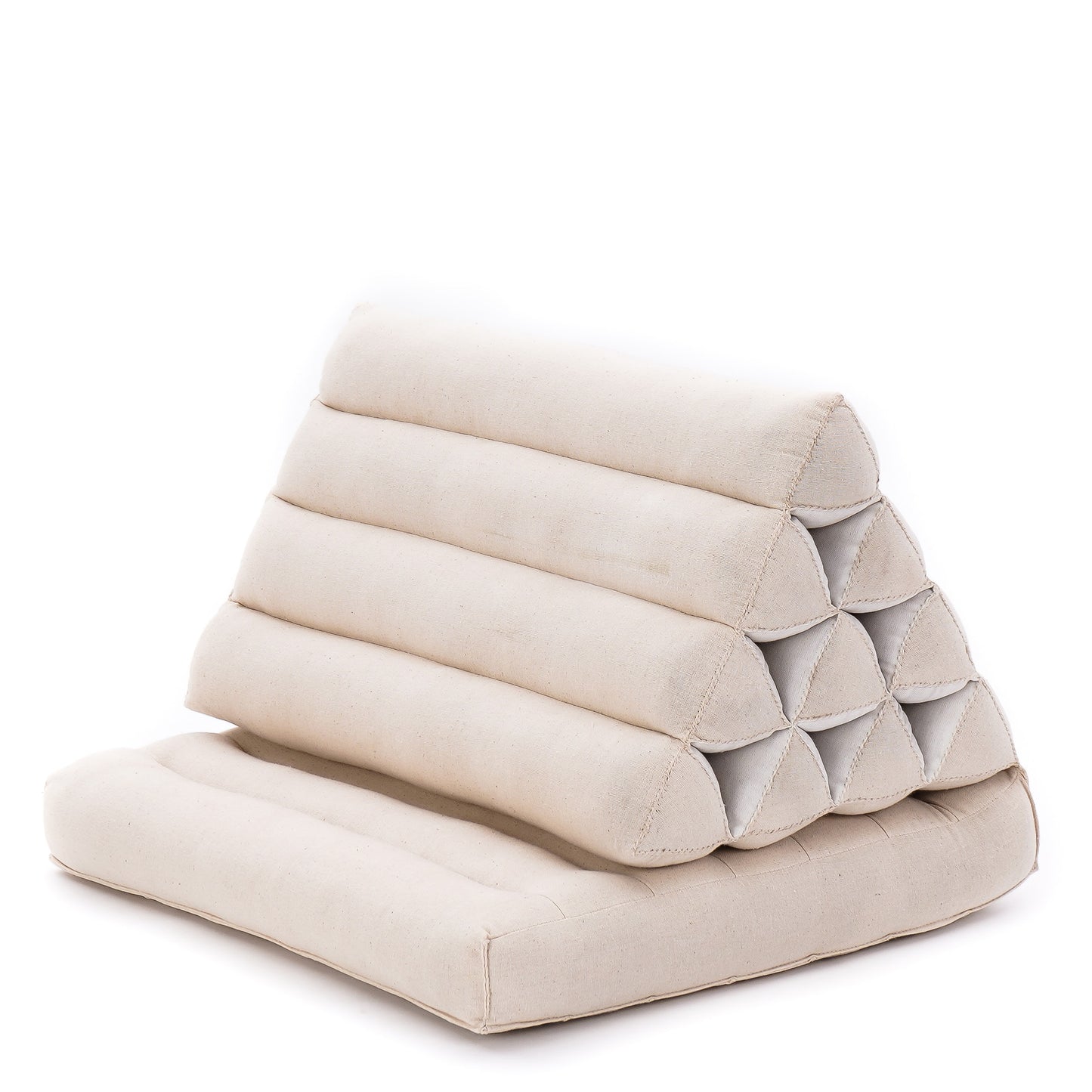 Triangular Kapok Backrest Cushion – Firm Thai Reading Pillow with Cotton Cover in Plain or Patterned Designs, Cl01 - Ecru, 1 seating segment