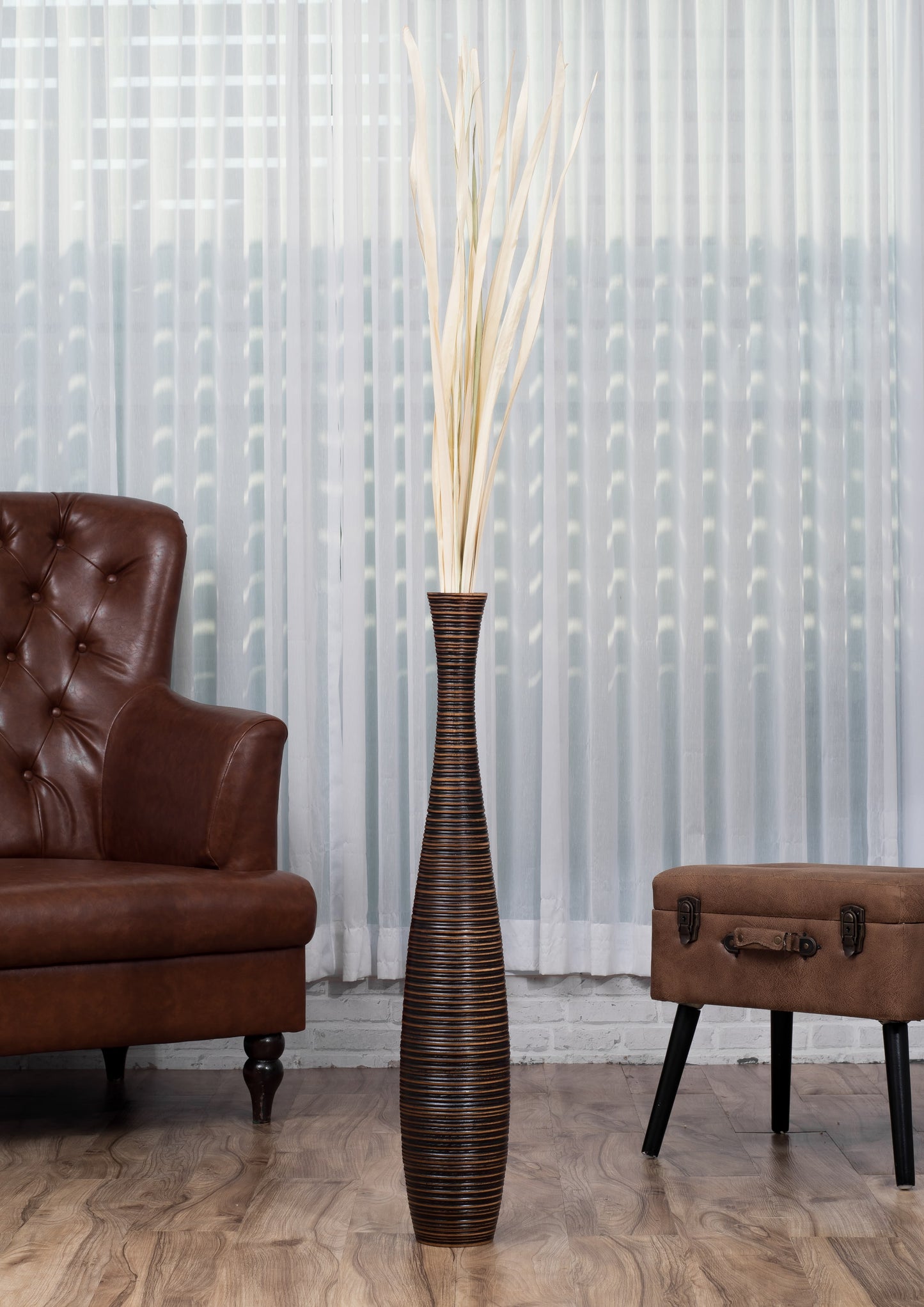 Large Mango Wood Floor Vase – Handcrafted Decorative Highlight from Thailand, brown, 85 cm