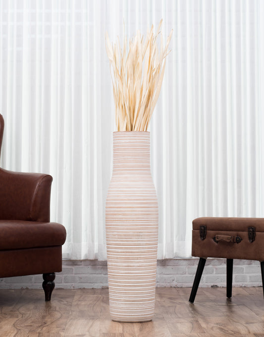 Large Mango Wood Floor Vase – Handcrafted Decorative Highlight from Thailand, 85 cm