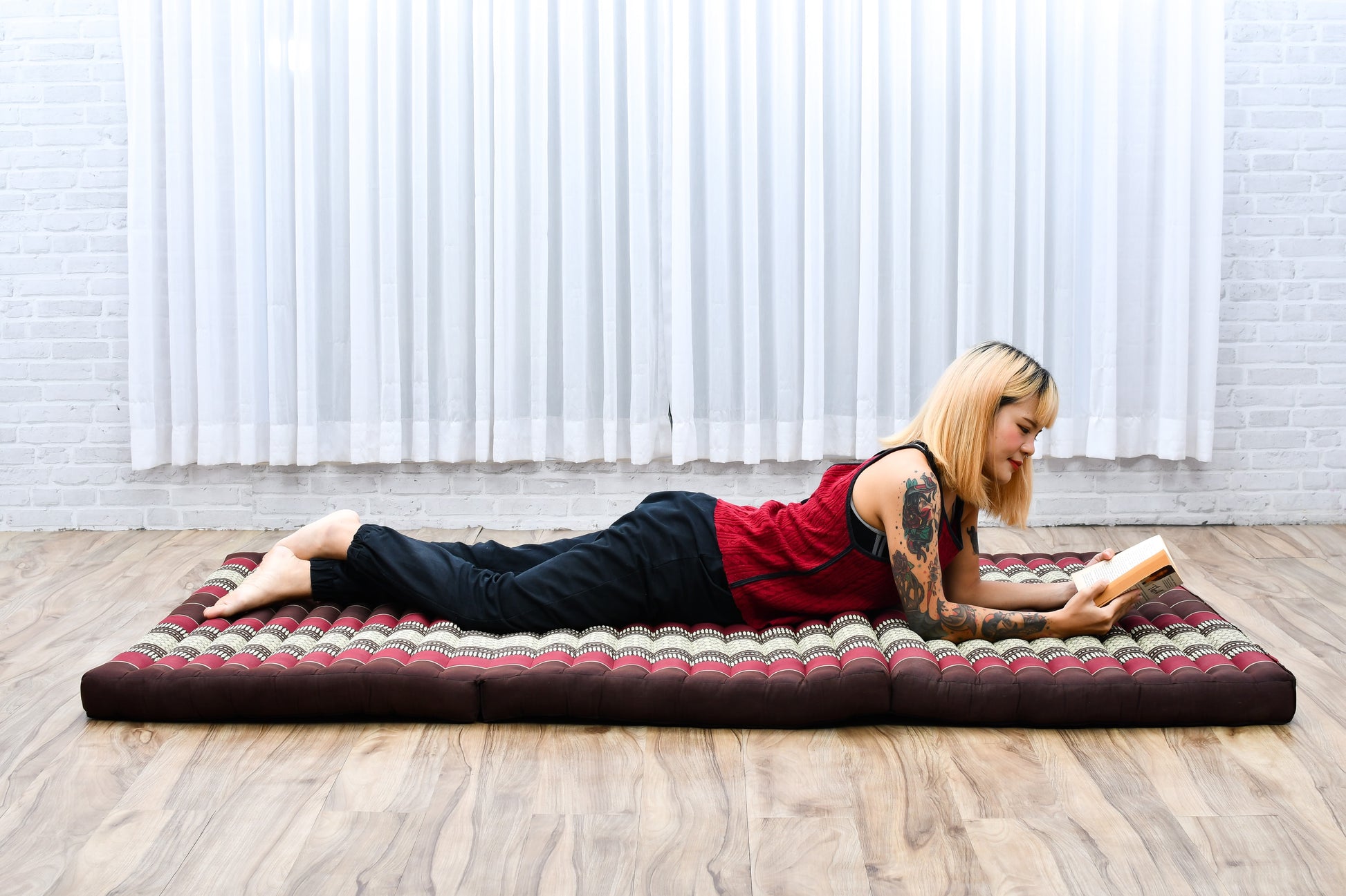 Kapok Folding Mattress – Thick Cotton Padded Guest Bed for Home, Sleeping & Mindfulness Corner, Sf19 - Red, Brown, L: 200x100 cm