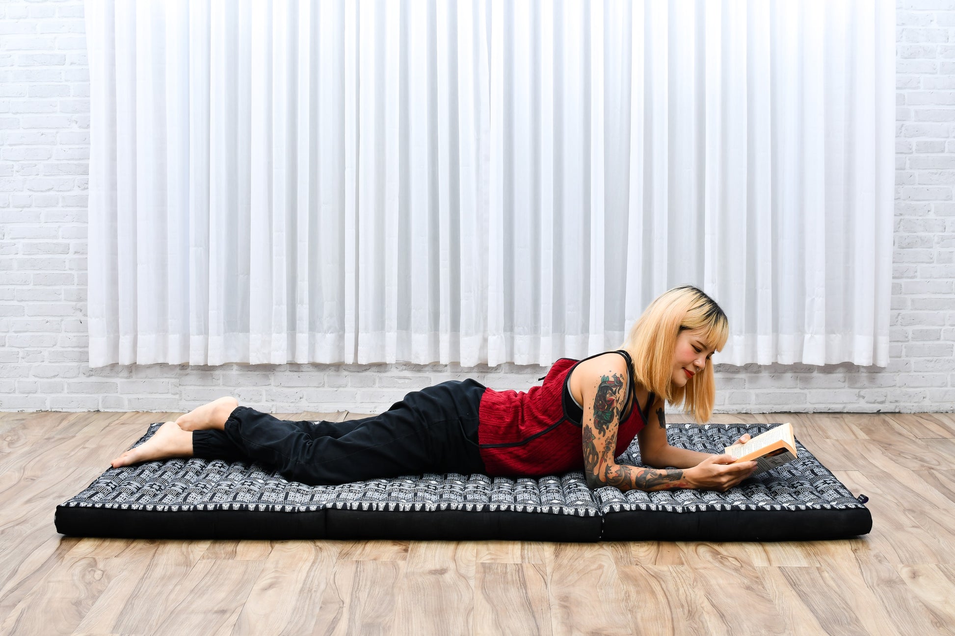 Kapok Folding Mattress – Thick Cotton Padded Guest Bed for Home, Sleeping & Mindfulness Corner, Cbt4 - Black, L: 200x100 cm