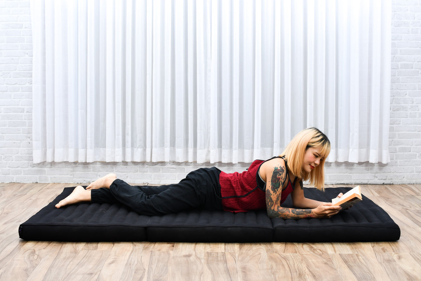 Kapok Folding Mattress – Thick Cotton Padded Guest Bed for Home, Sleeping & Mindfulness Corner, Cl02 - Black, L: 200x100 cm