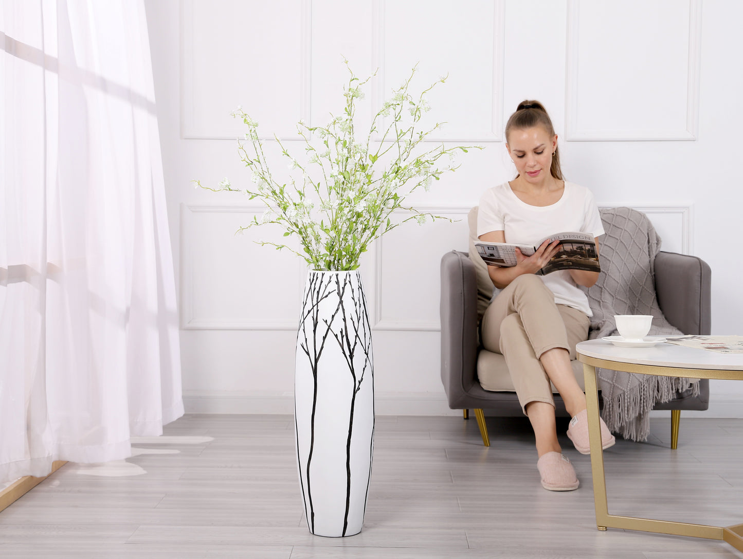 Large Resin Floor Vase – Stylish Waterproof Vase for Fresh & Dried Flowers, 65 cm