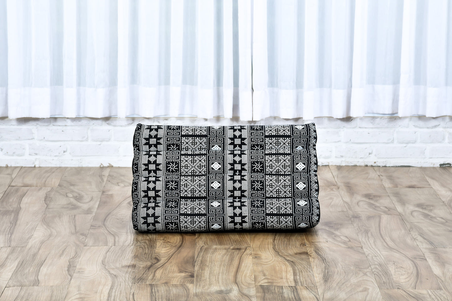 Triangular Kapok Backrest Cushion – Firm Thai Reading Pillow with Cotton Cover in Plain or Patterned Designs, Cbt4 - Black, triangle cushion