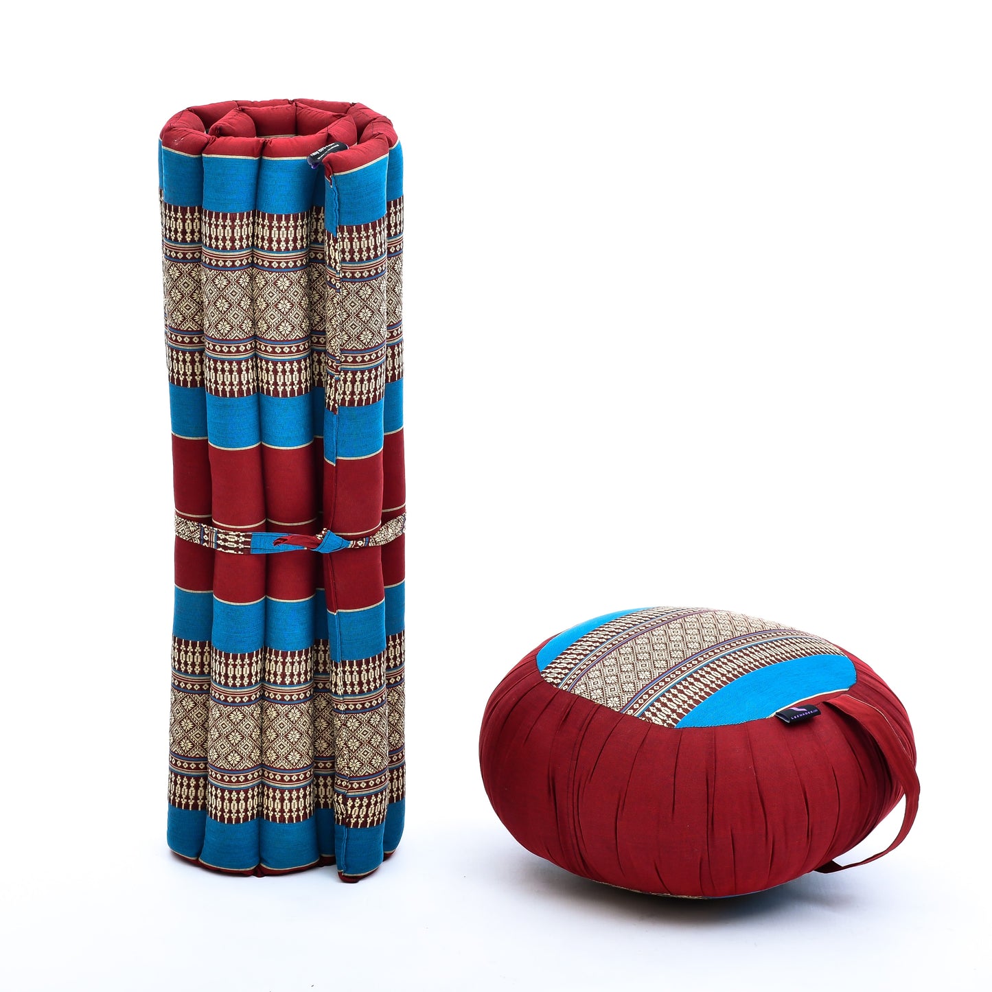 Kapok Meditation Cushion Set – Zabuton Mat & Zafu Seat Cushion with Cotton Cover, Sf27 - Blue, Red