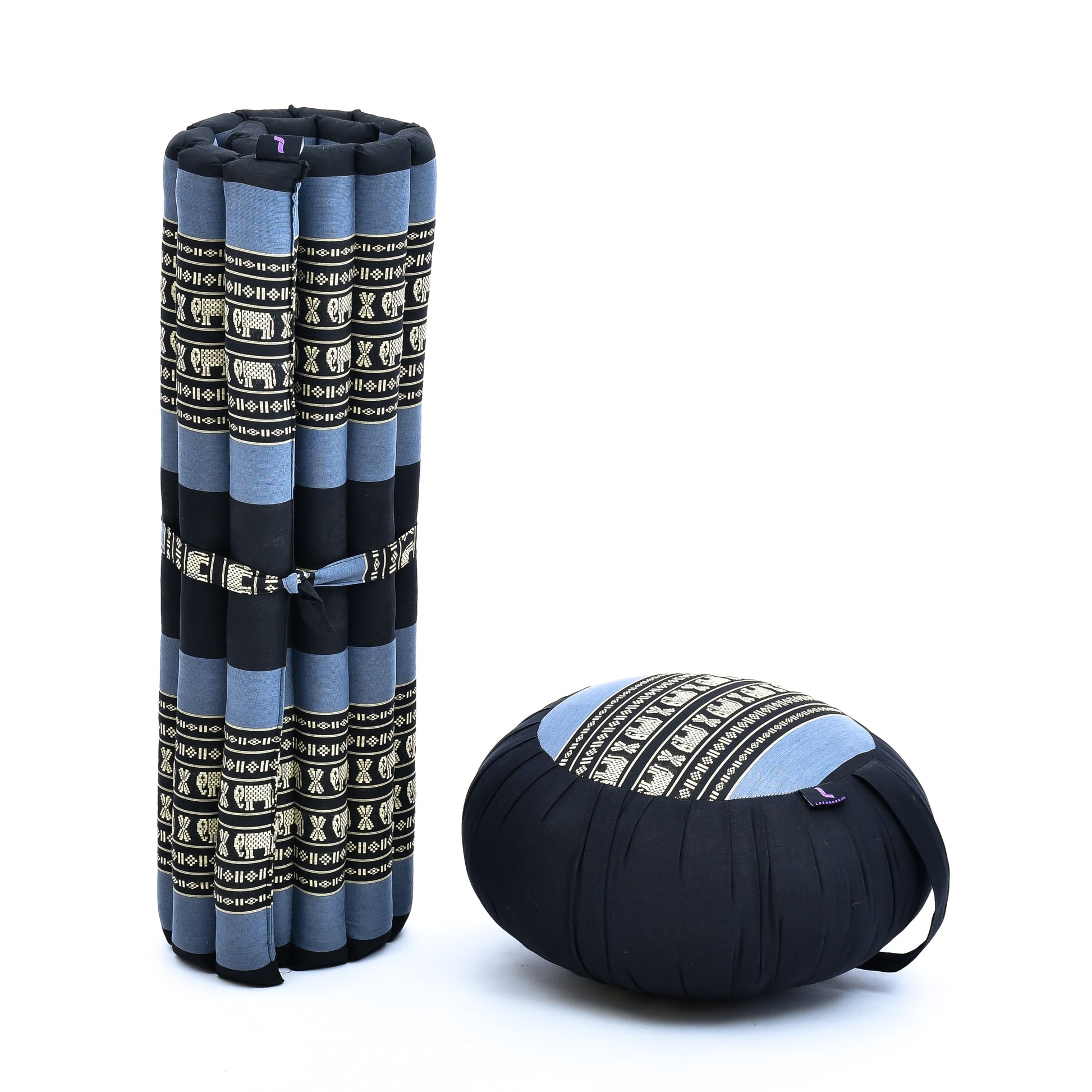 Kapok Meditation Cushion Set – Zabuton Mat & Zafu Seat Cushion with Cotton Cover, Sf15 - Blue