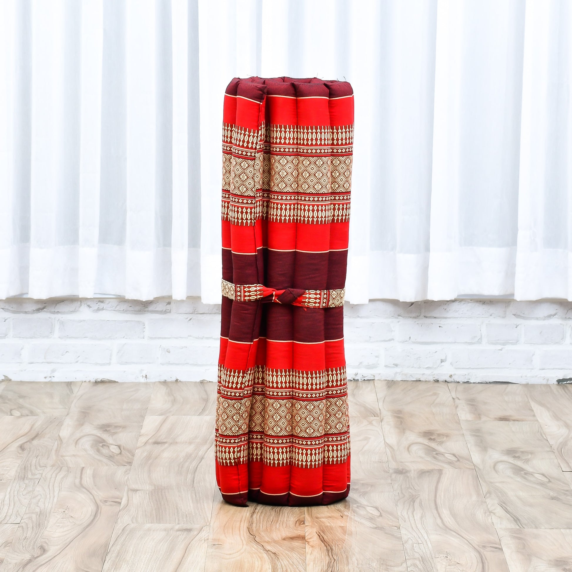 Large Kapok Zabuton Meditation Cushion – Rectangular Floor Mat with Cotton Cover, Sf24 - Red, Brown