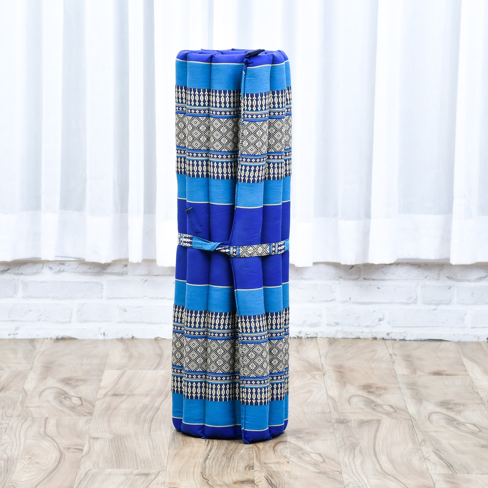 Large Kapok Zabuton Meditation Cushion – Rectangular Floor Mat with Cotton Cover, Sf28 - Blue