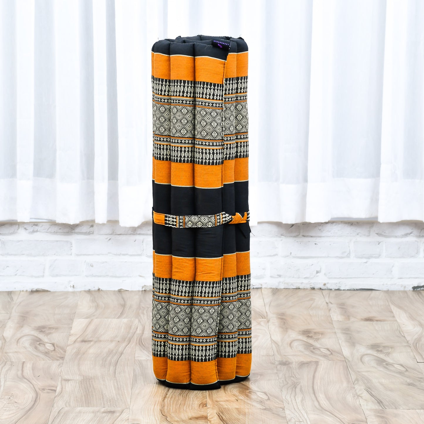 Large Kapok Zabuton Meditation Cushion – Rectangular Floor Mat with Cotton Cover, Sf03 - Black, Orange