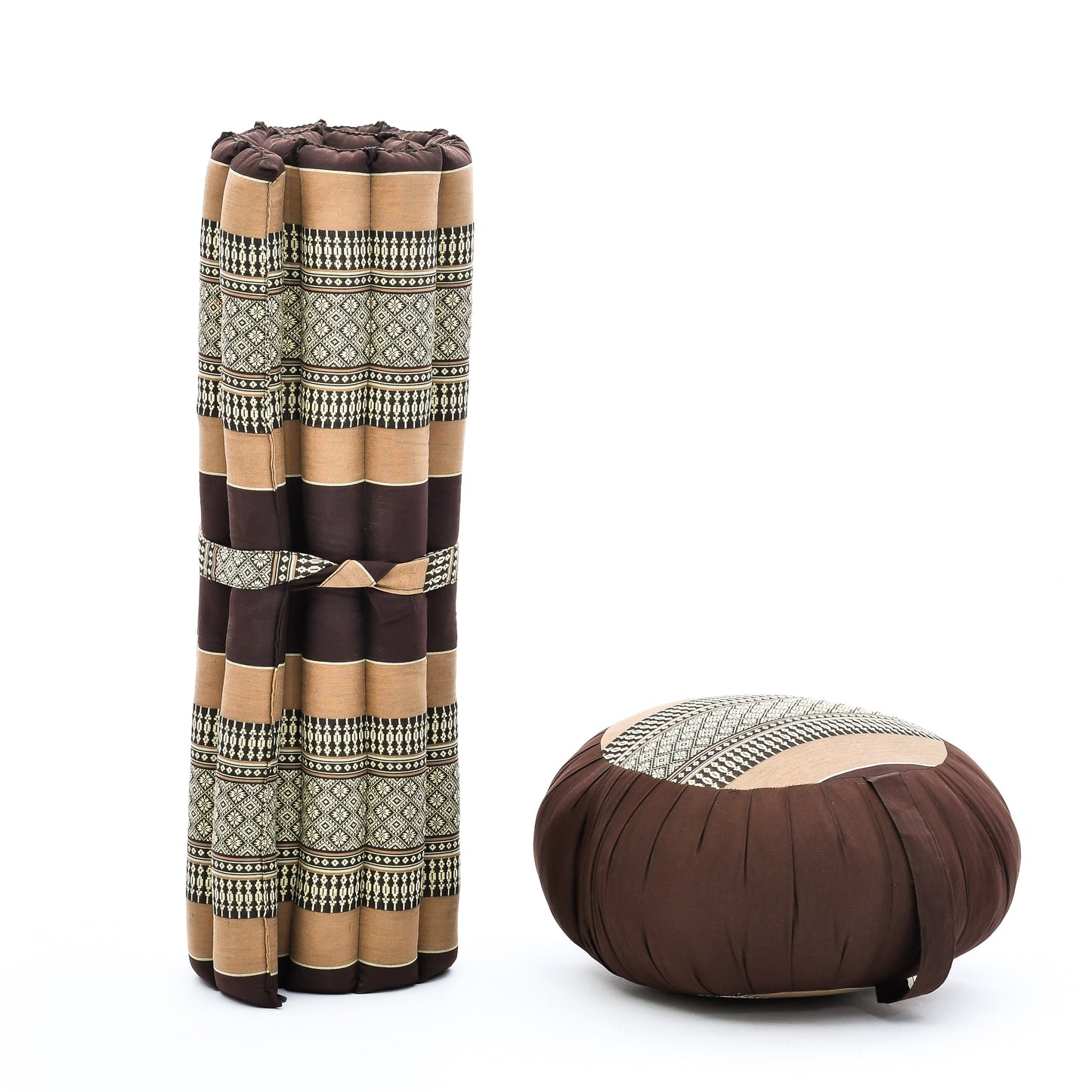 Kapok Meditation Cushion Set – Zabuton Mat & Zafu Seat Cushion with Cotton Cover, Sf10 - Brown