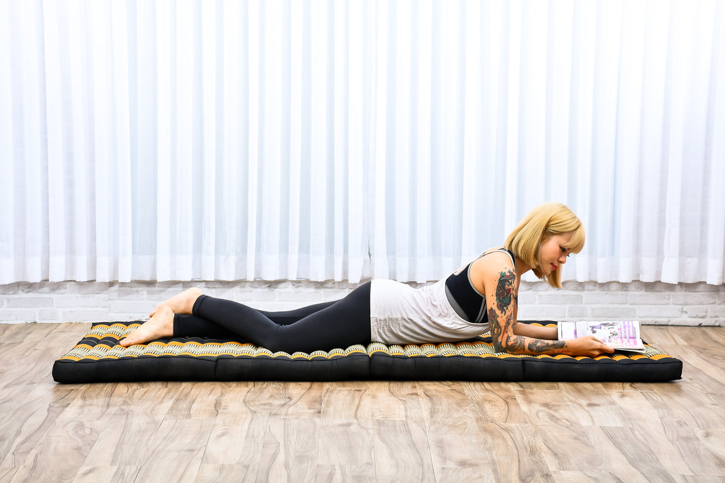 Kapok Folding Mattress – Thick Cotton Padded Guest Bed for Home, Sleeping & Mindfulness Corner, Sf03 - Black, Orange, M: 200x70 cm