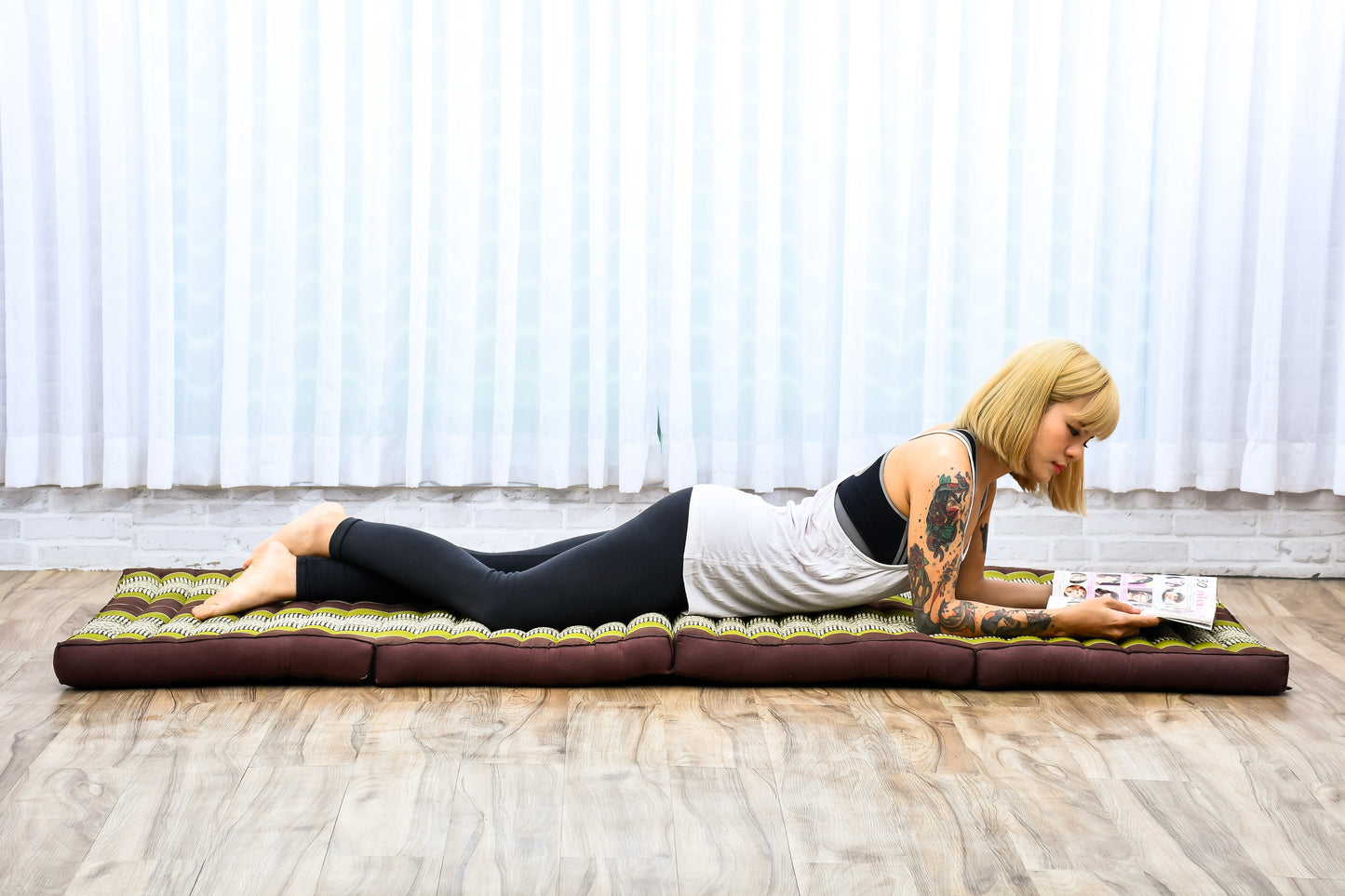 Kapok Folding Mattress – Thick Cotton Padded Guest Bed for Home, Sleeping & Mindfulness Corner, Sf20 - Brown, Green, M: 200x70 cm