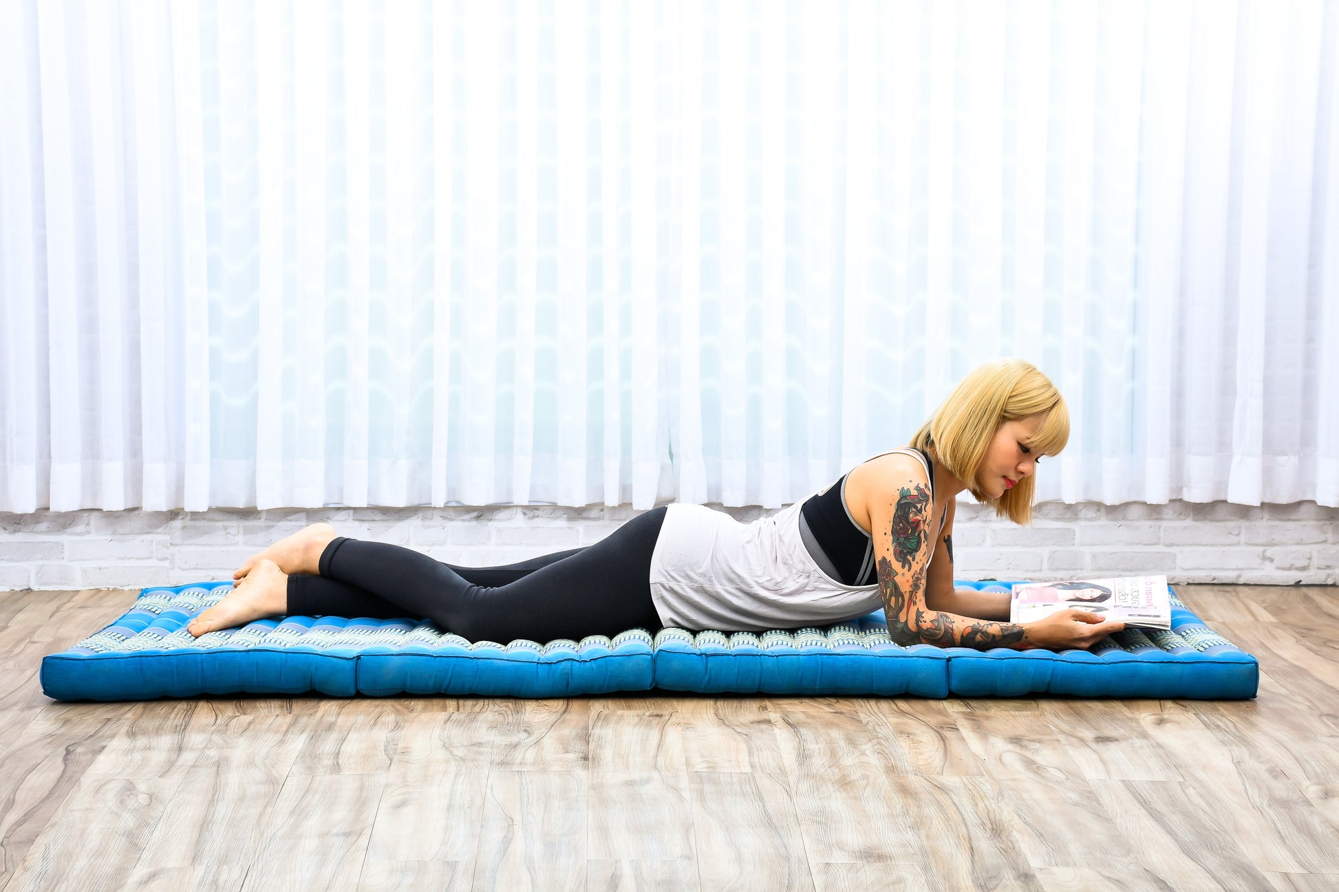 Kapok Folding Mattress – Thick Cotton Padded Guest Bed for Home, Sleeping & Mindfulness Corner, Sf22 - Blue, M: 200x70 cm