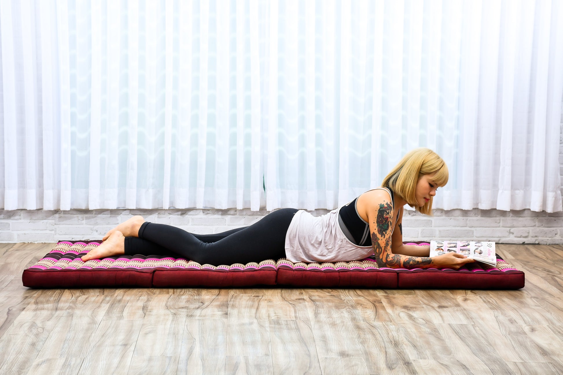 Kapok Folding Mattress – Thick Cotton Padded Guest Bed for Home, Sleeping & Mindfulness Corner, Sf29 - Auburn, Pink, M: 200x70 cm