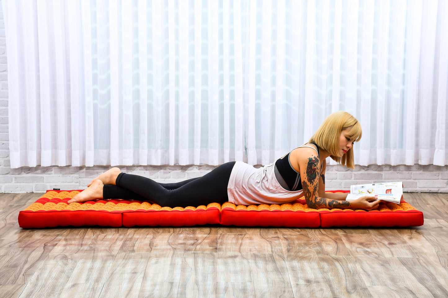 Kapok Folding Mattress – Thick Cotton Padded Guest Bed for Home, Sleeping & Mindfulness Corner, Sf02 - Orange, M: 200x70 cm