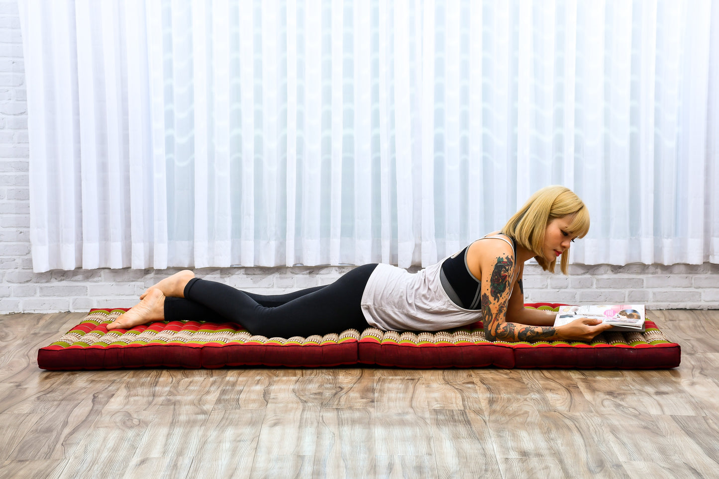 Kapok Folding Mattress – Thick Cotton Padded Guest Bed for Home, Sleeping & Mindfulness Corner, Sf11 - Red, Green, M: 200x70 cm