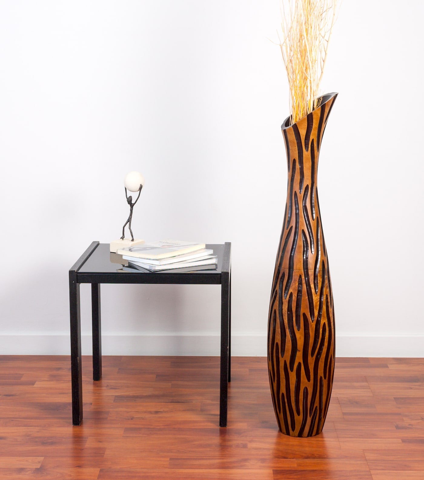 Large Mango Wood Floor Vase – Handcrafted Decorative Highlight from Thailand, brown, black, 85 cm
