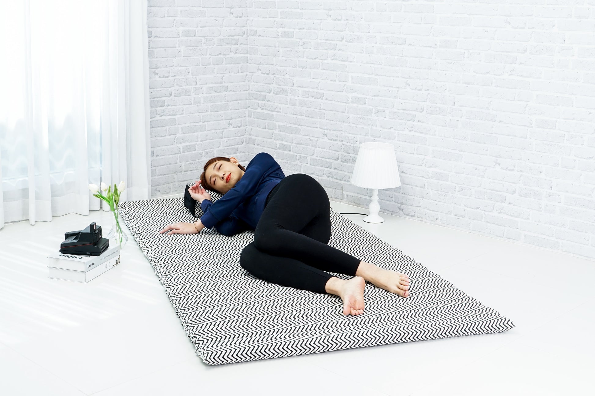 Kapok Roll-Up Mattress – Foldable Sleeping & Relax Mat with Cotton Cover for Home & Outdoor Use, Cbt5 - Black, L: 190x100 cm