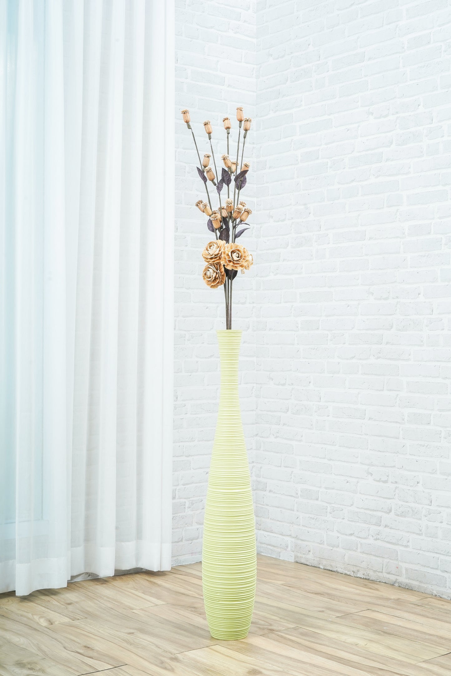 Large Mango Wood Floor Vase – Handcrafted Decorative Highlight from Thailand, green, 85 cm