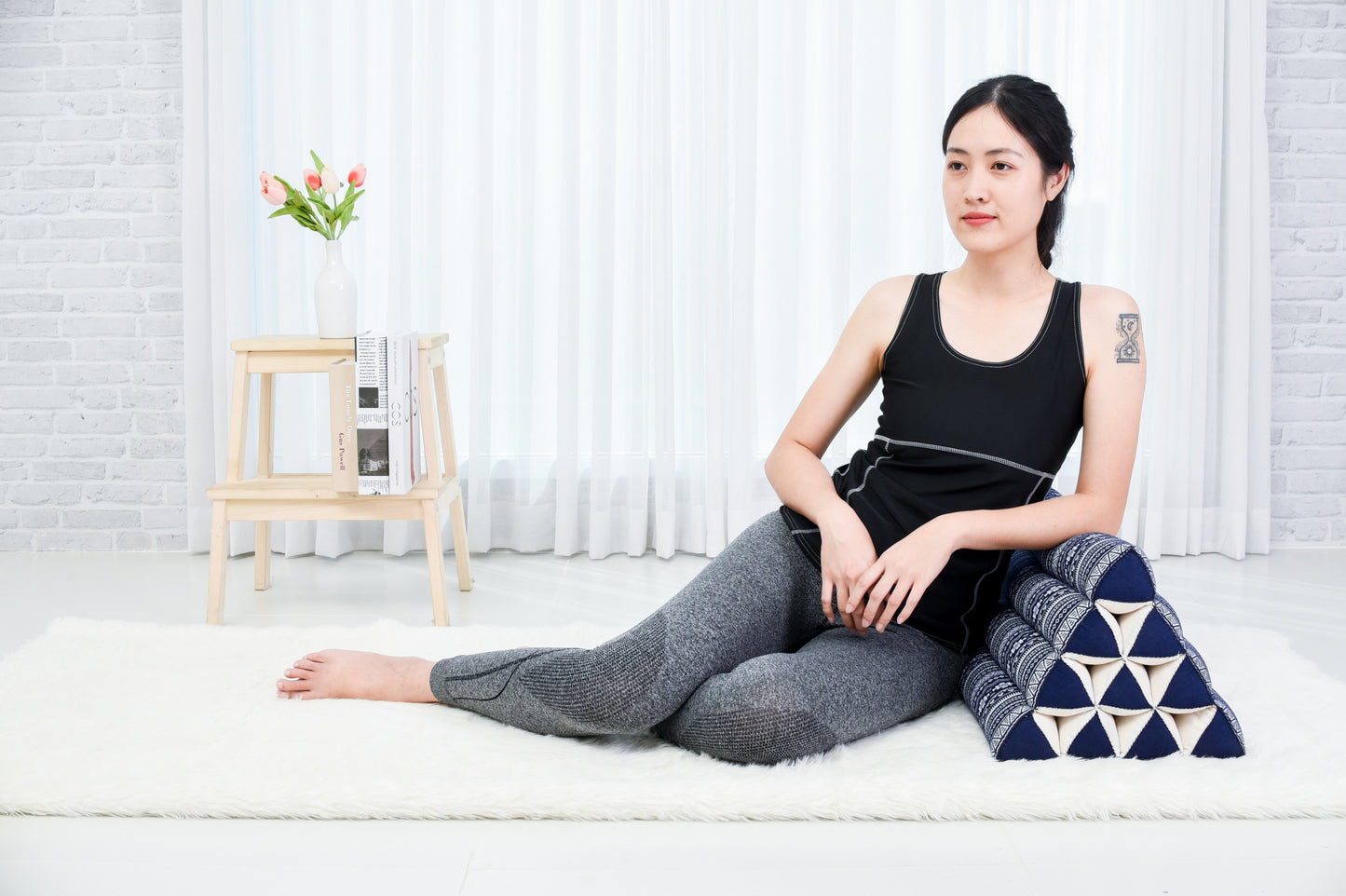 Triangular Kapok Backrest Cushion – Firm Thai Reading Pillow with Cotton Cover in Plain or Patterned Designs, Cbt2 - Dark Blue, triangle cushion