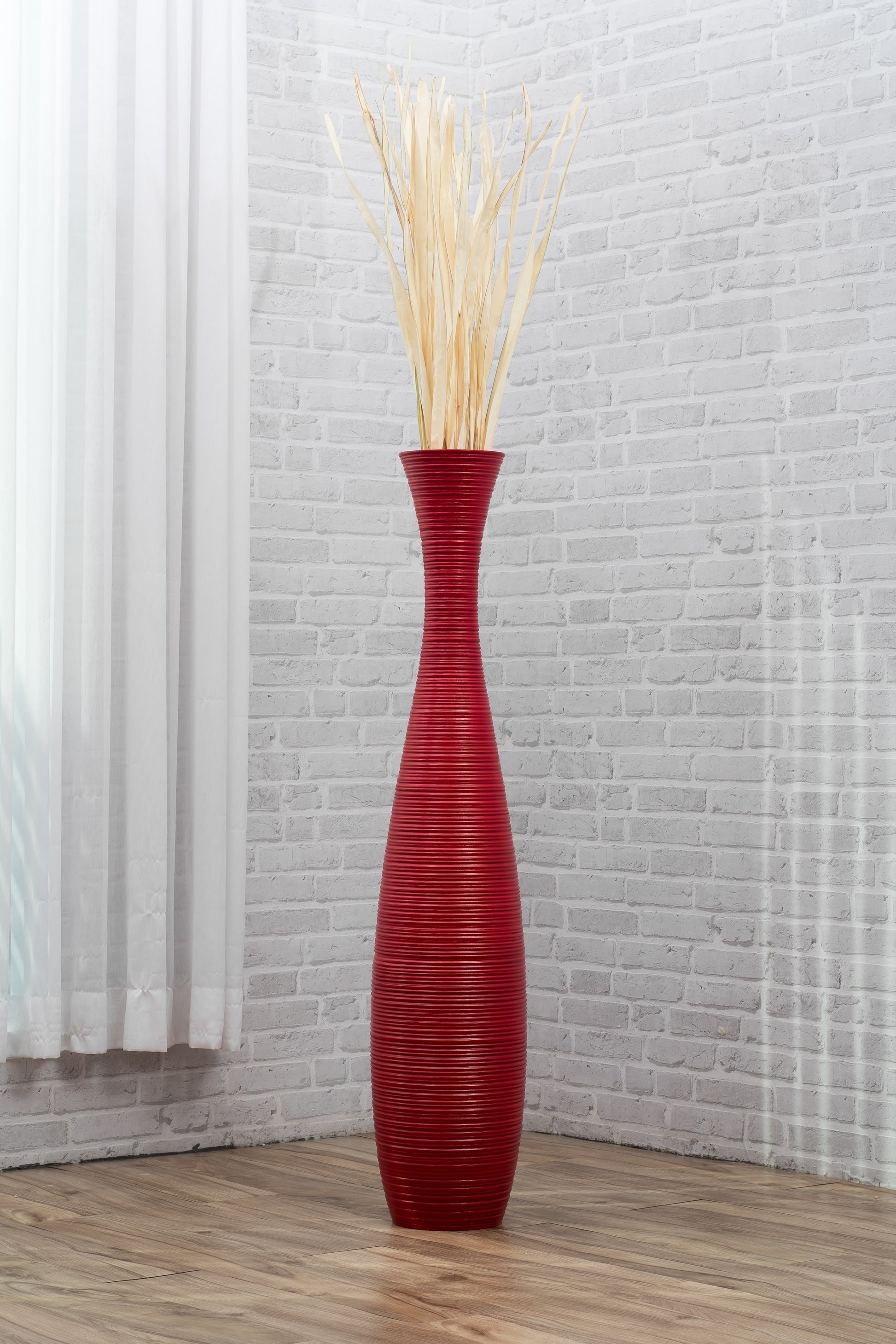 Large Mango Wood Floor Vase – Handcrafted Decorative Highlight from Thailand, 105 cm