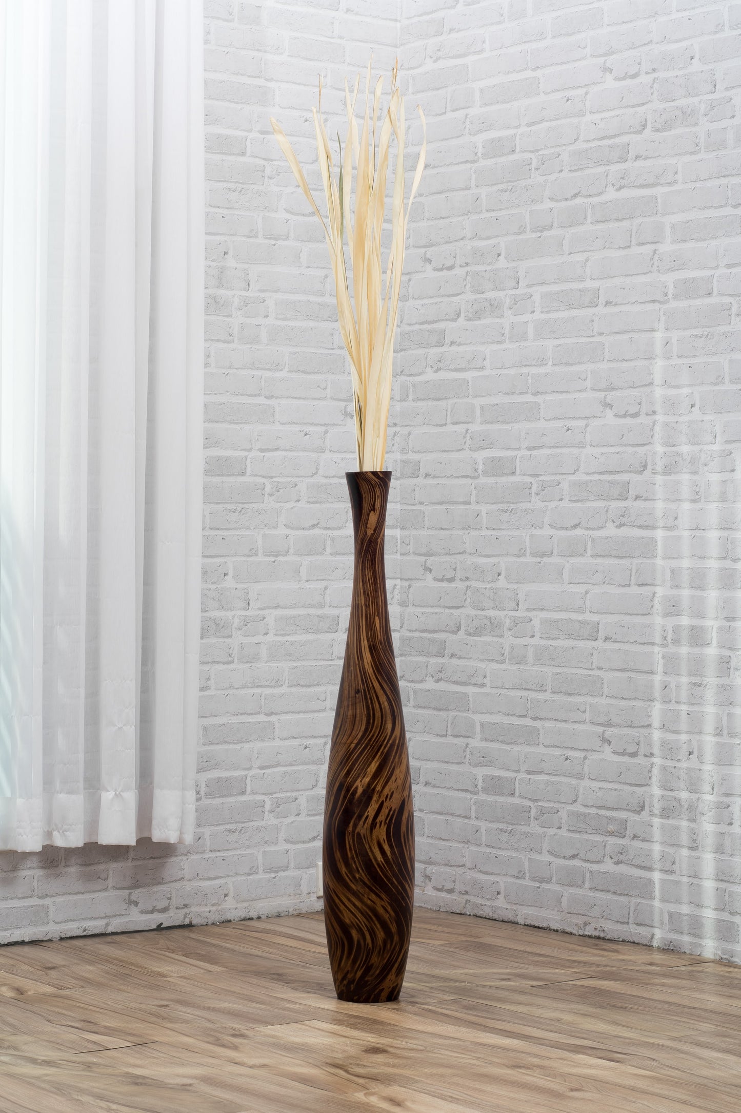 Large Mango Wood Floor Vase – Handcrafted Decorative Highlight from Thailand, 85 cm