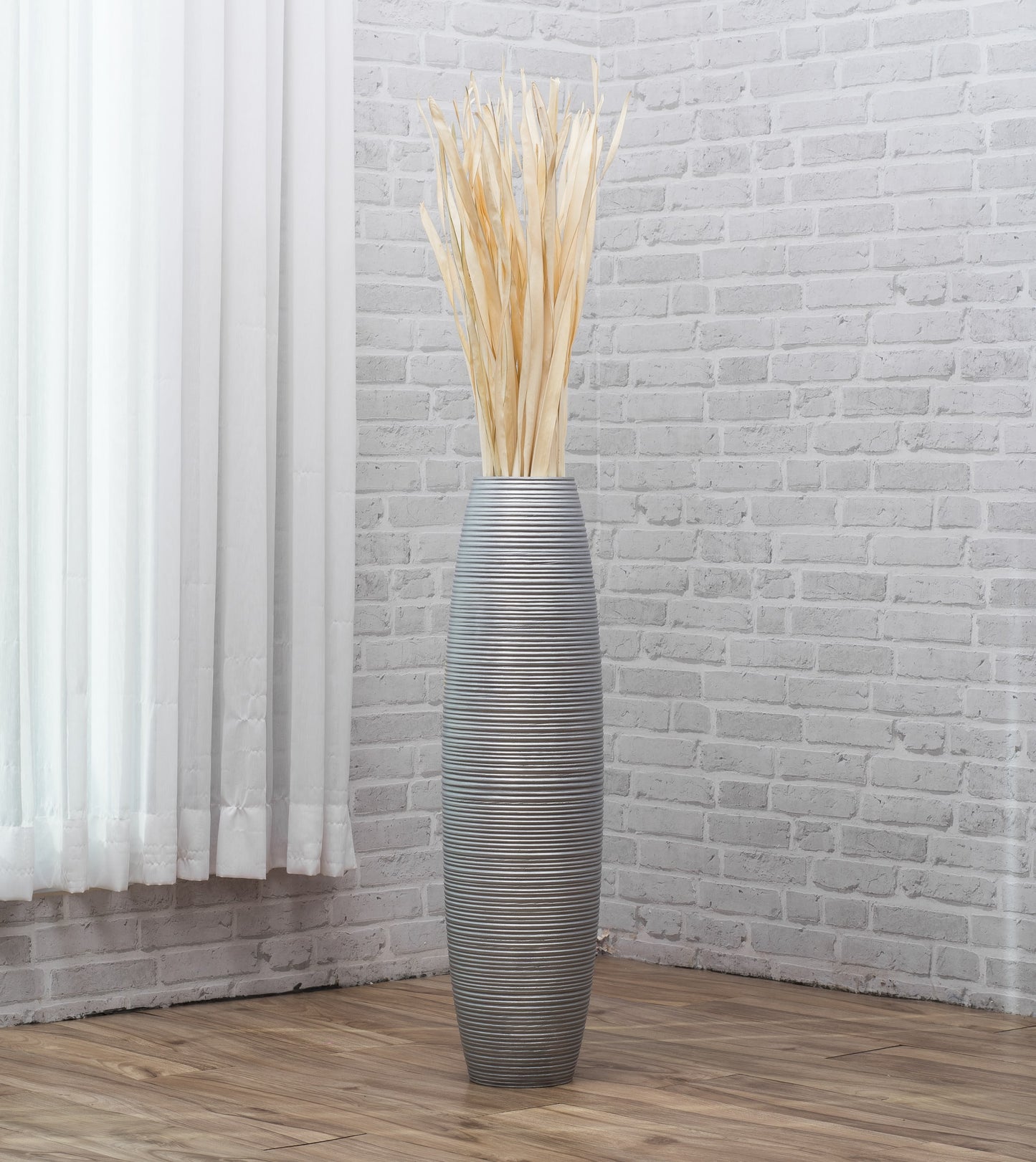 Large Mango Wood Floor Vase – Handcrafted Decorative Highlight from Thailand, silver, 65 cm